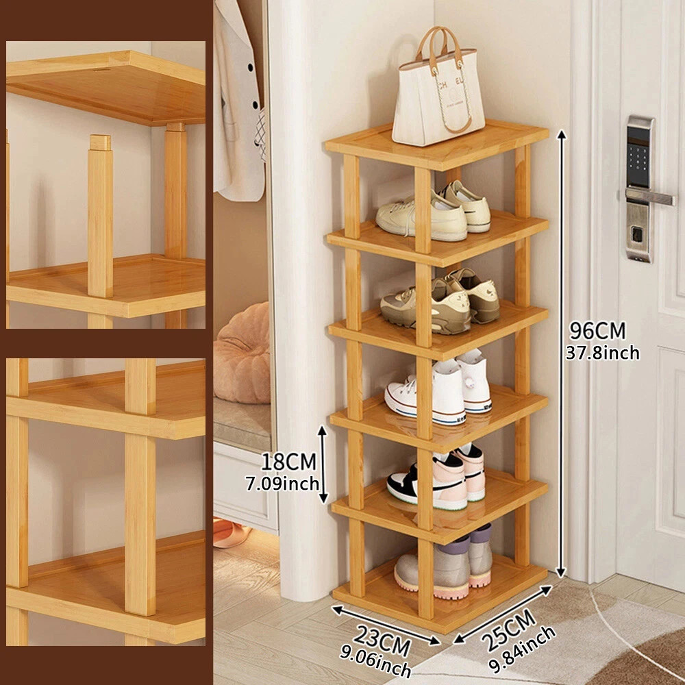 6-Tier Bamboo Shoe Rack - Vertical Space Saving Organizer Corner Shelf UK — image 4