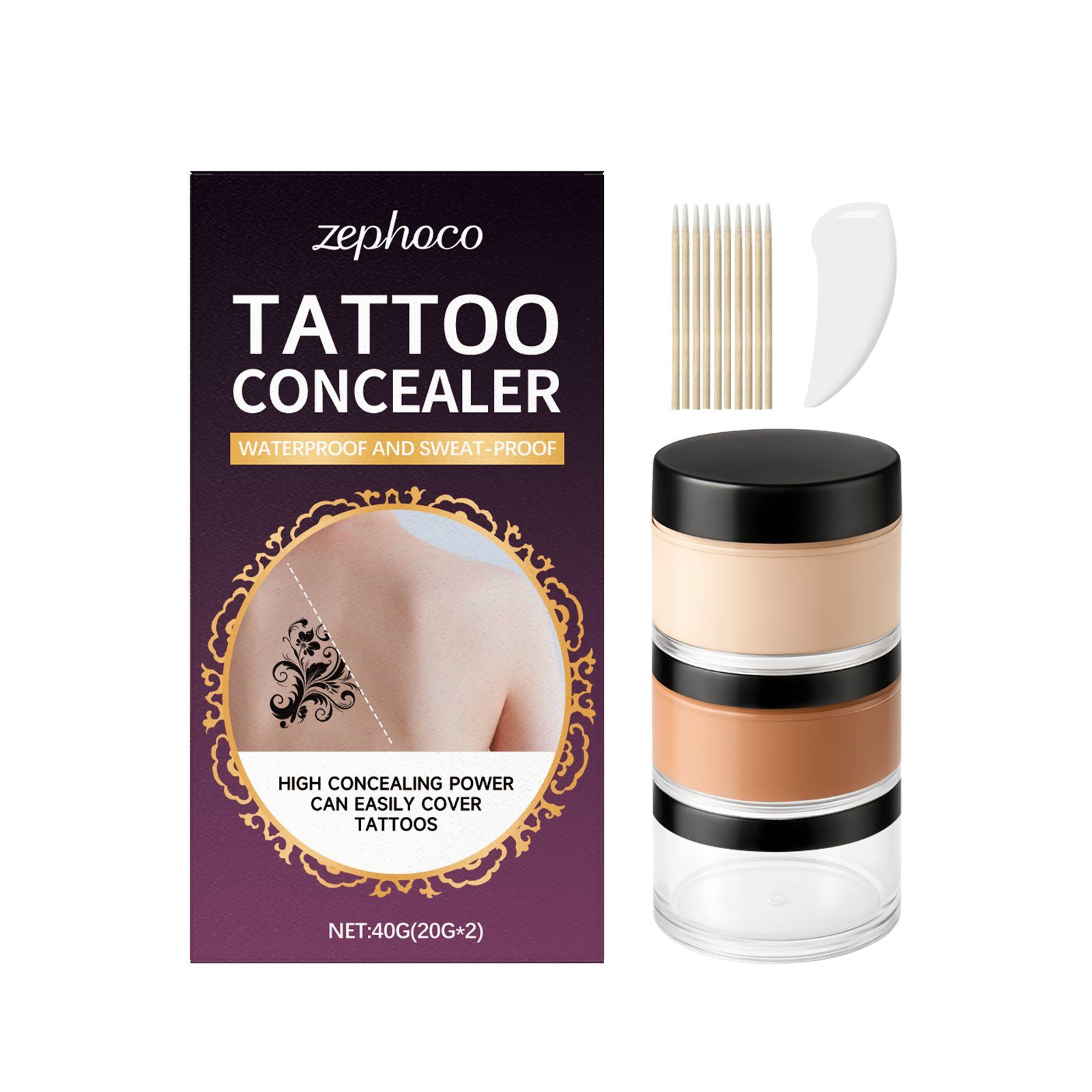 zephoco Soft-Finish Tattoo Concealer Kit, 1 Set