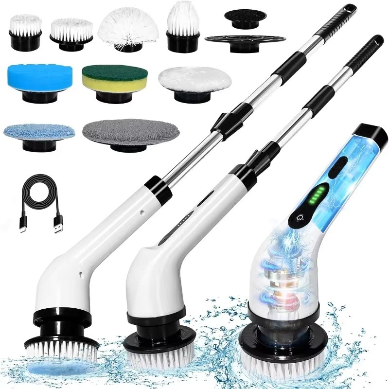Rechargeable Cordless Spin Scrubber Electric Turbo Scrub Cleaning Brush 9-IN-1