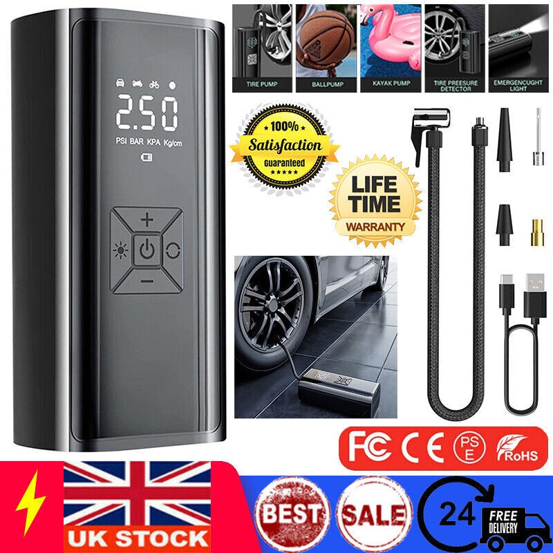 Car Tyre Inflator Cordless Digital USB Rechargeable Tire Air Compressor Pump New