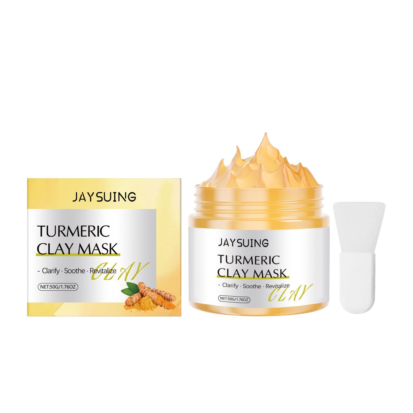 JAYSUING Yellow Turmeric Clay Face Mask with Brush, 50 g + 1 Brush