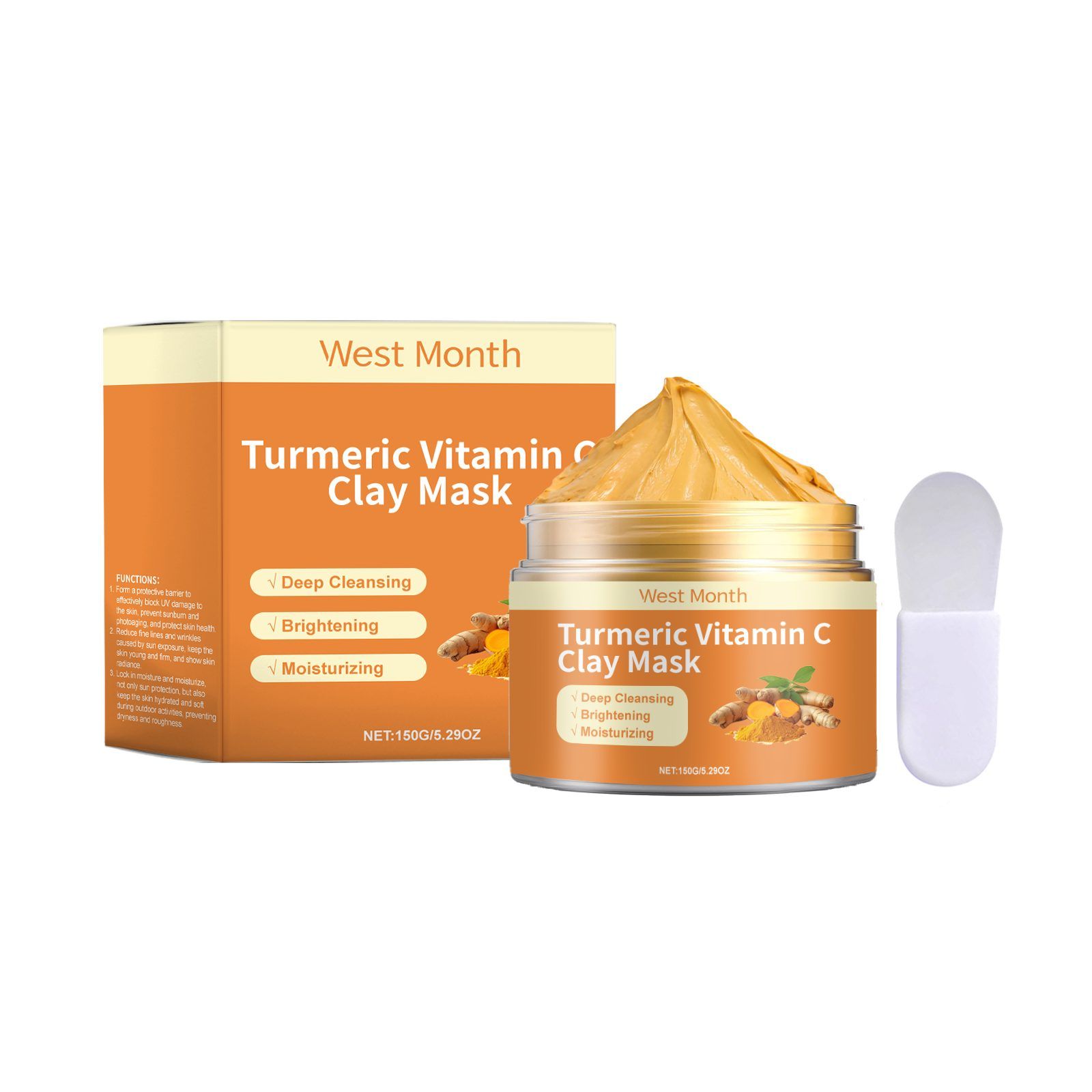 WEST MONTH Turmeric Vitamin C Clay Face Mask Set, 150 g with Applicator