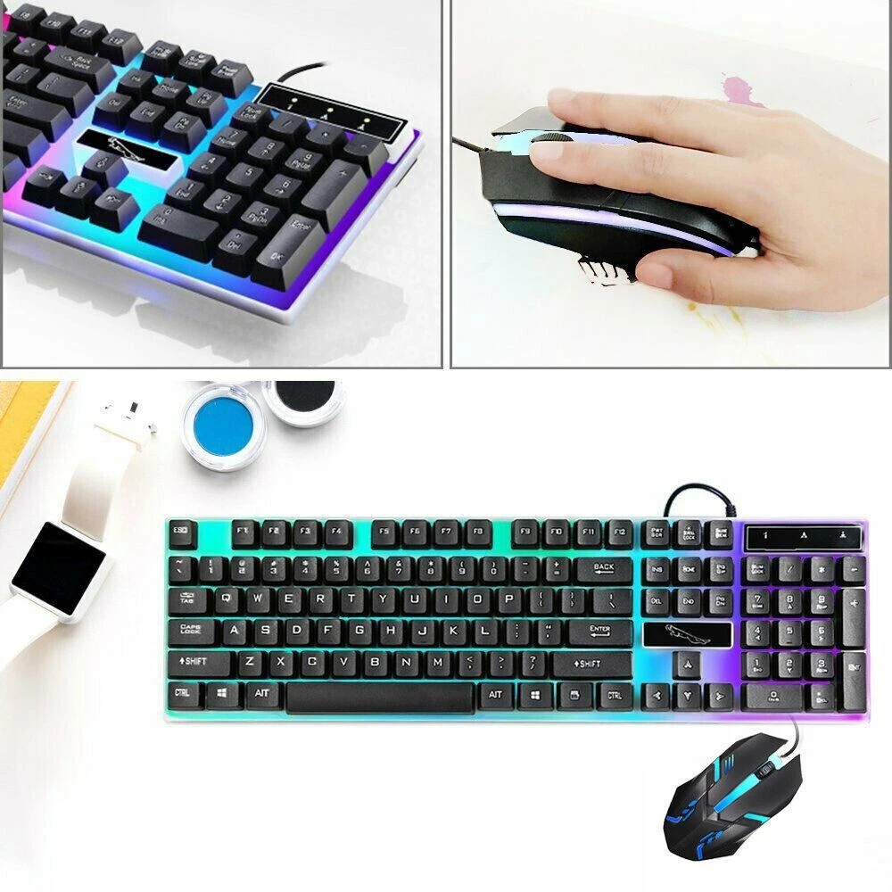 UK Gaming Keyboard And Mouse Set RGB LED USB For PC Laptop Xbox One PS4 PS 3