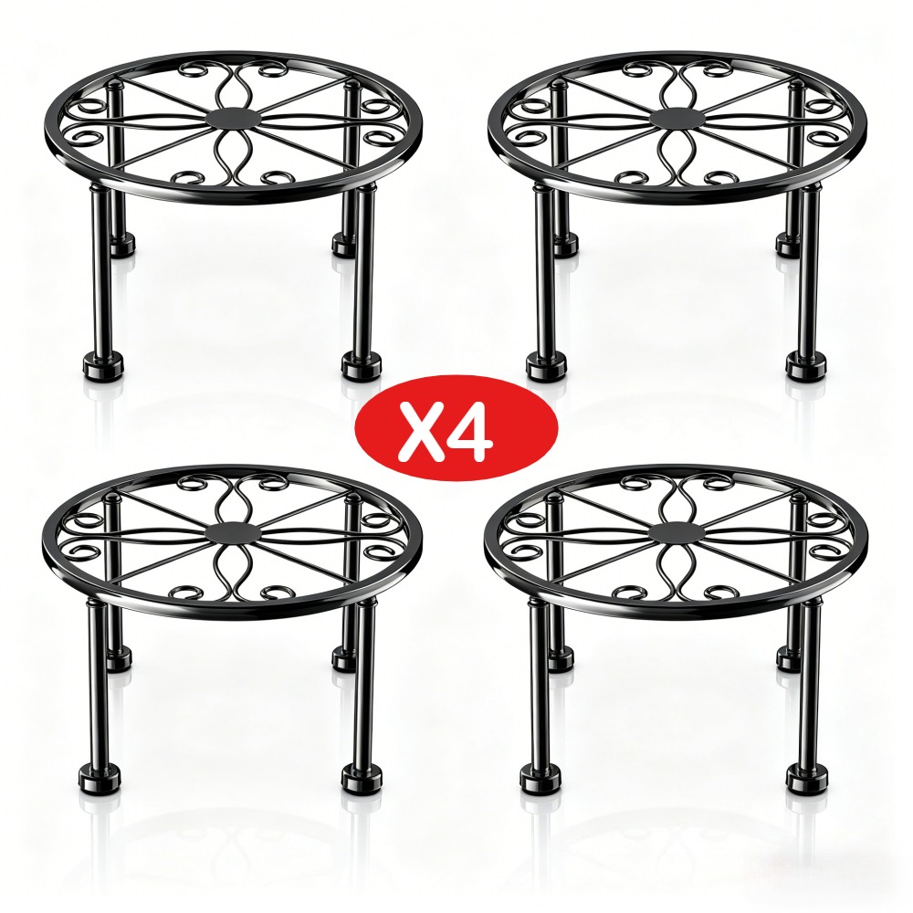 Set Of 4 Black Wrought Iron Flower Stands, Height 12 Cm, Decorative Flower Stands For Small Flowerpots, Suitable For Windowsills, Tables And Bookshelves