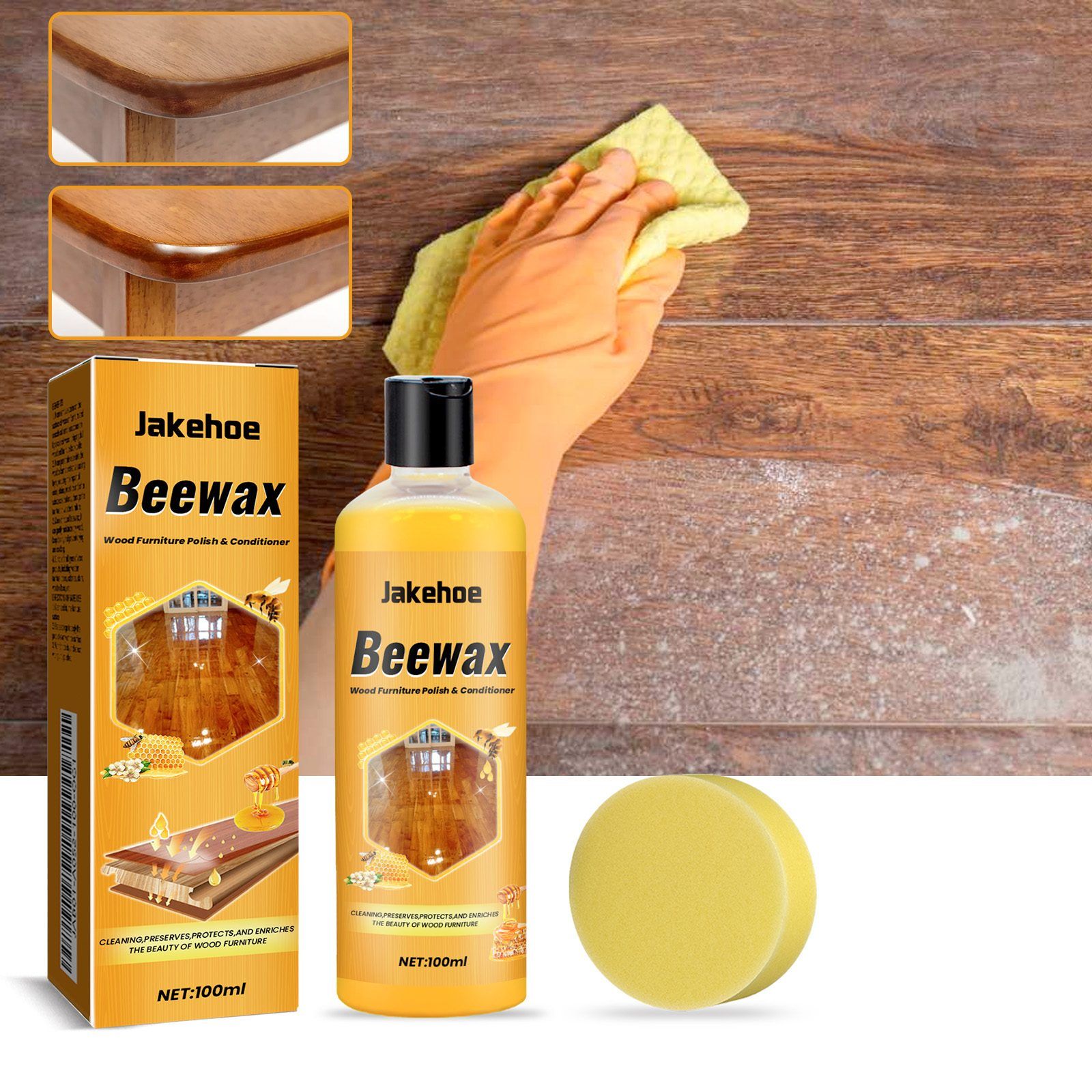 JAKEHOE Beeswax Wood Furniture Polish and Conditioner 100 mL with Sponge image 6