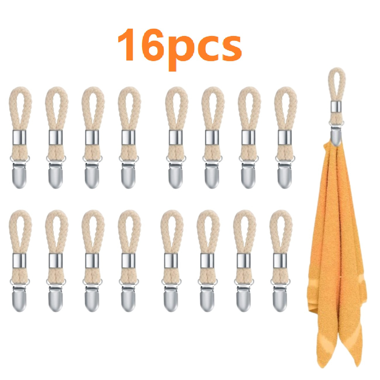 16 Piece Towel Clips For Hanging, Towel Clips With Loops, Towel Clamp, Hook For Towels, Dishwasher Towel Holder Clips