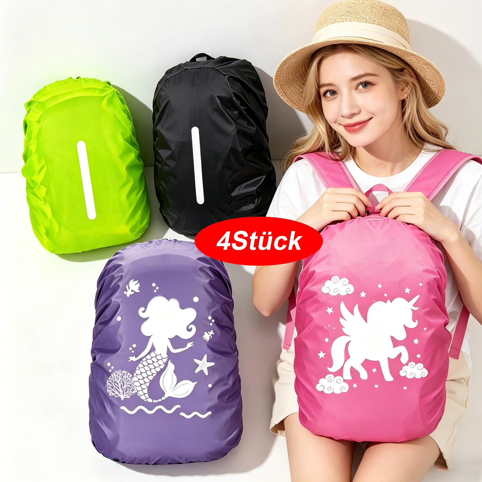 4 Piece Set Of Backpack Covers In Black, Green, Purple, Pink, Size M For Everyday Use And School Party Accessories Set