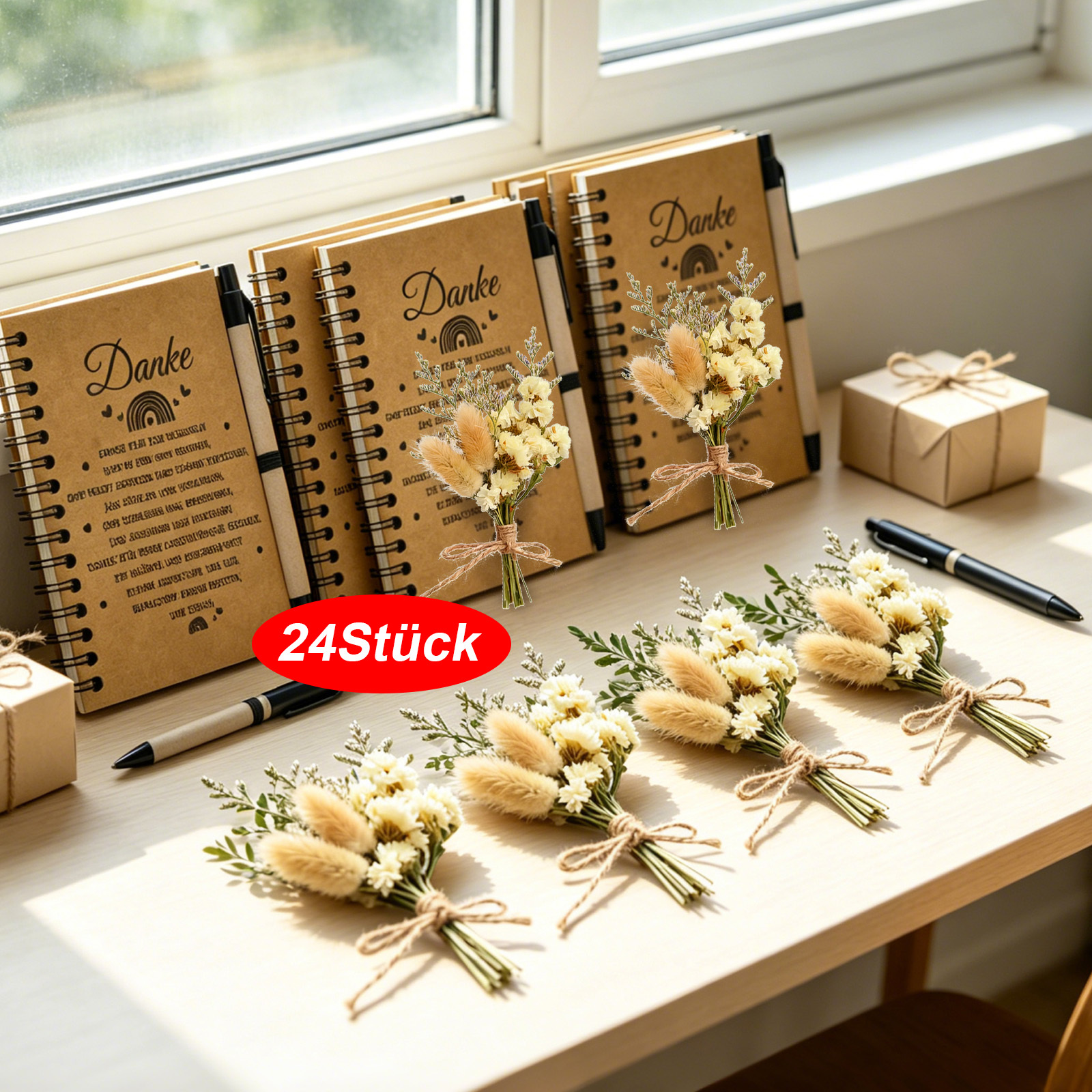 24 Pieces Thanksgiving Gift Set For Teachers, With Notebook, Pen, Bags And Dry Flowers, For Recognition Celebrations Party Accessories Set