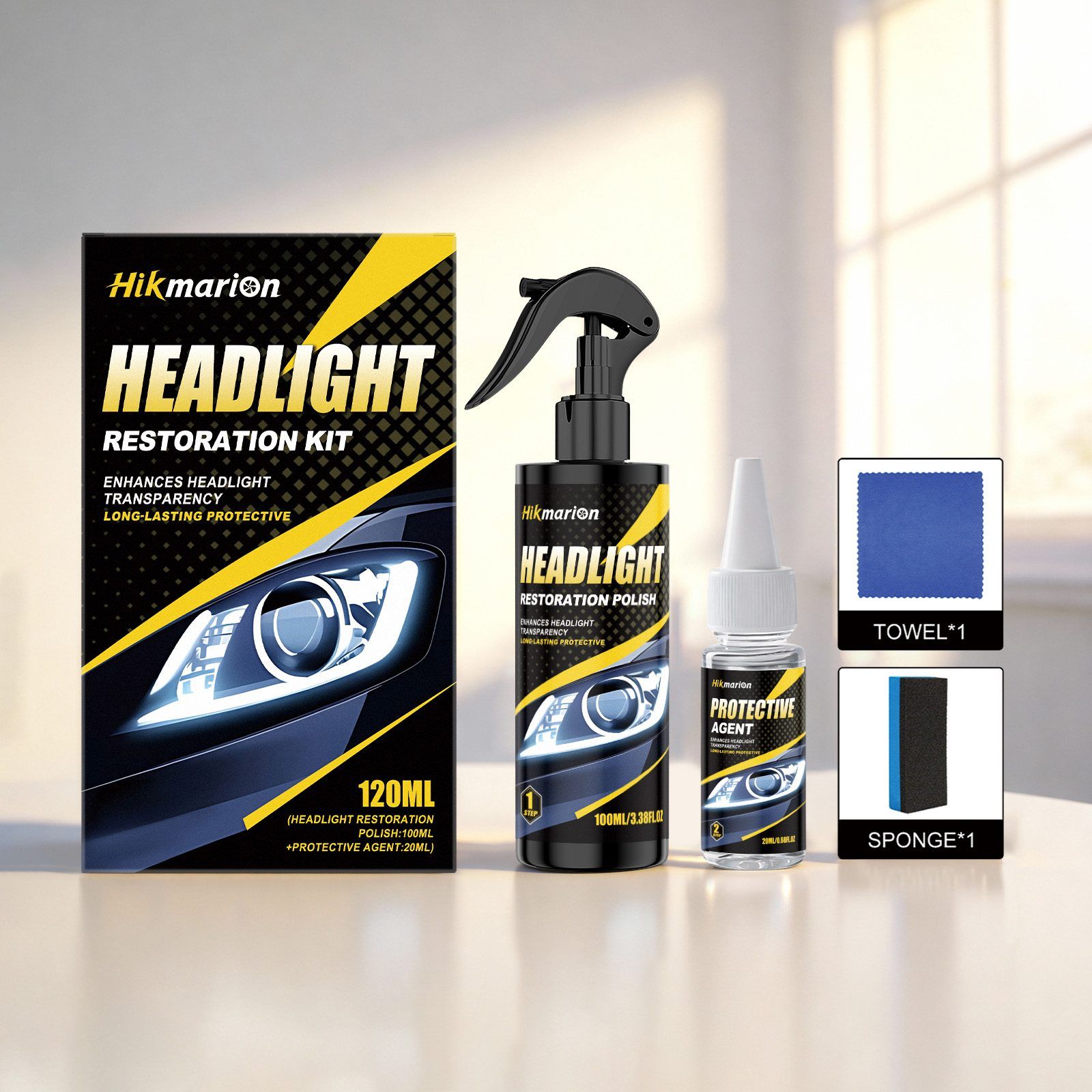 Hikmarion Automotive Headlight Lens Care Kit, 1 Kit