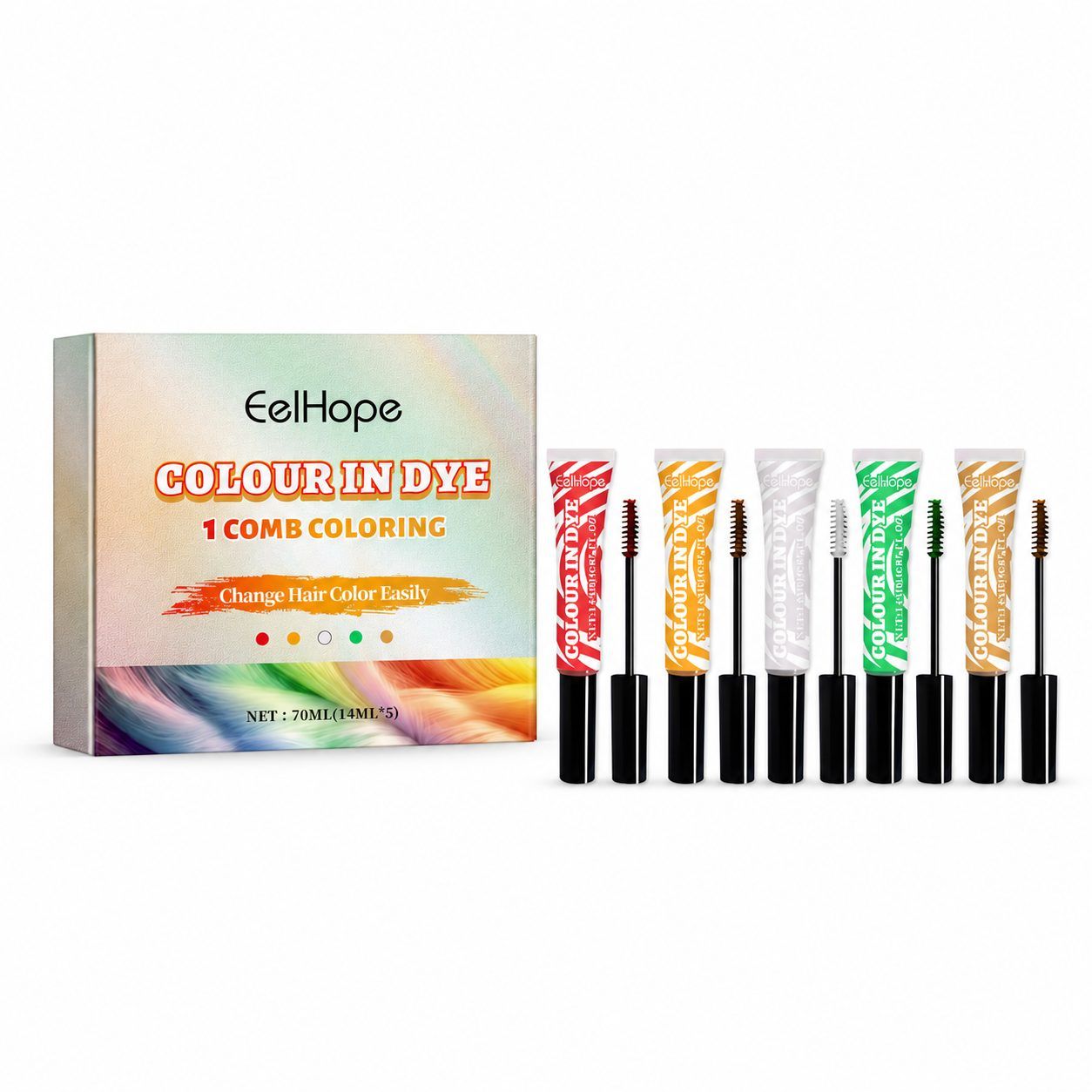 EELHOPE 5-Piece Temporary Comb Hair Color Kit, 5 x 14 ml