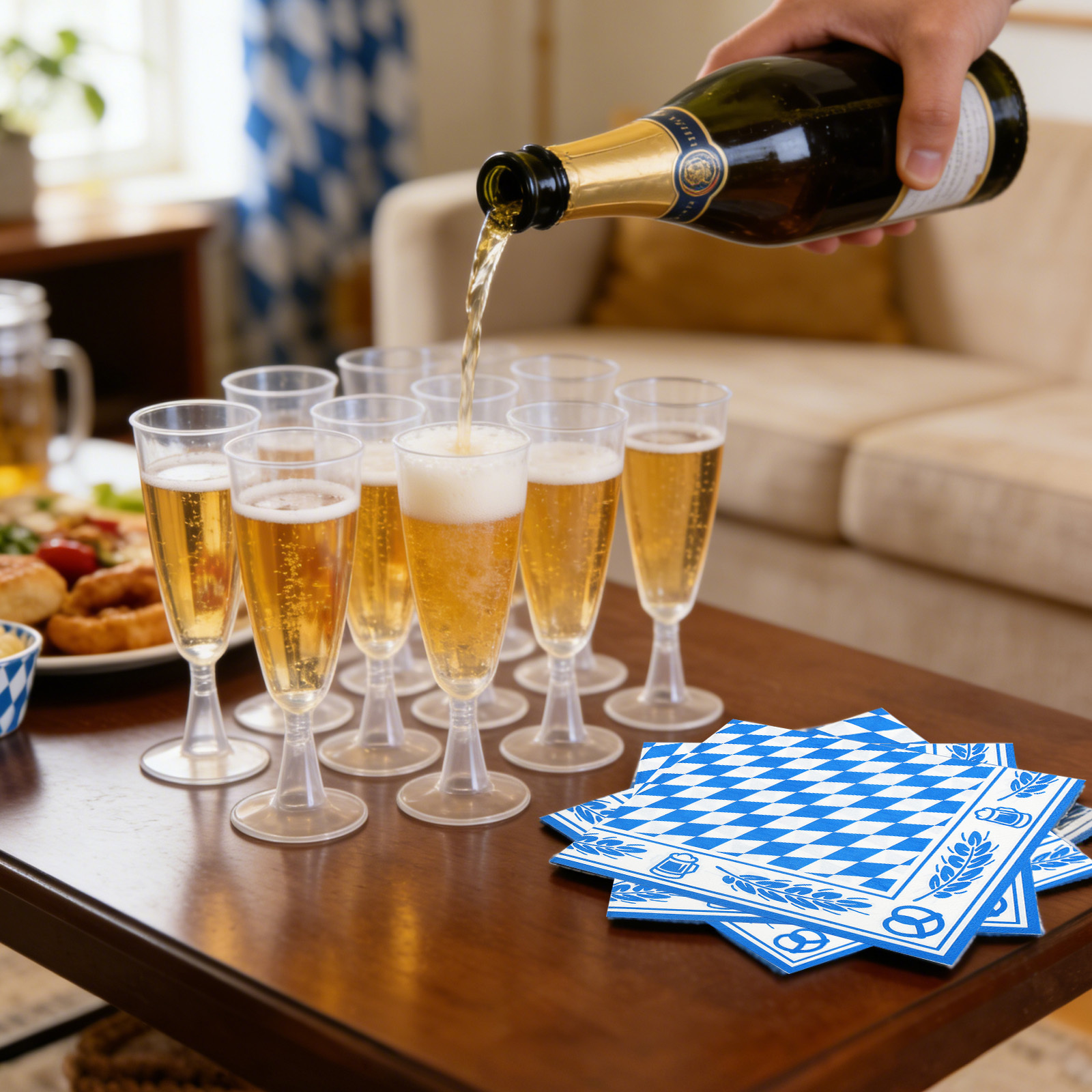 50 Plastic Champagne Glasses With Oktoberfest Napkins And Decorative Accessories - Complete Fixed Set For Wiesn Party Party Accessories Set