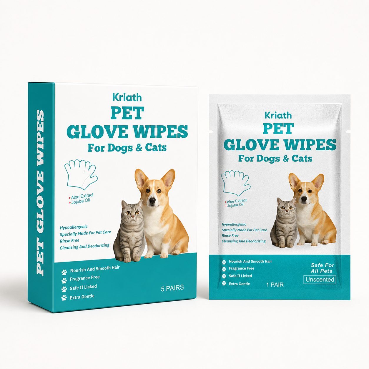 Kriath Disposable Pet Glove Wipes, 5 Pieces