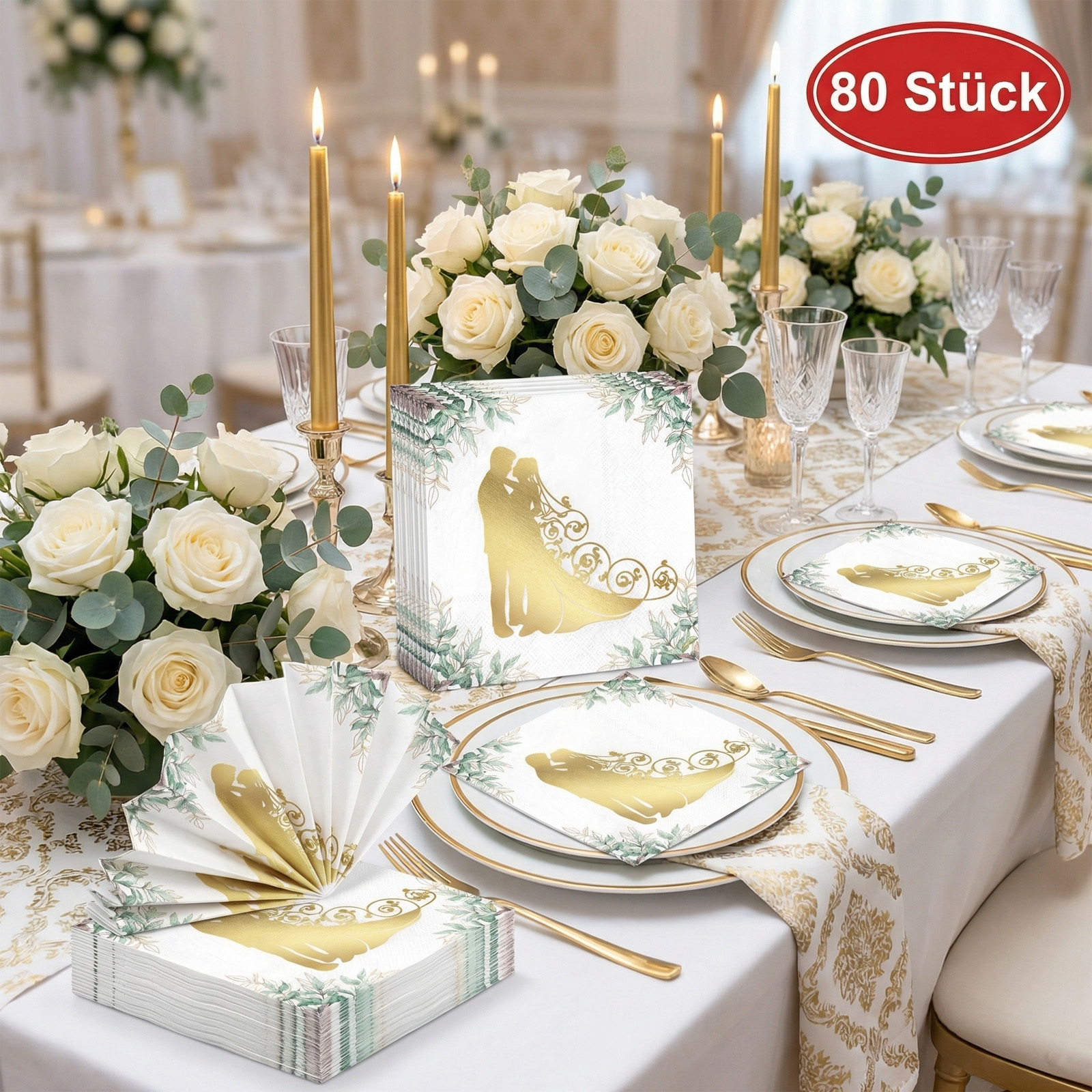 2 Sets Wedding Napkins With Bride And Groom Design, 80 Pieces For Table Decoration At Wedding Party Party Accessories Set