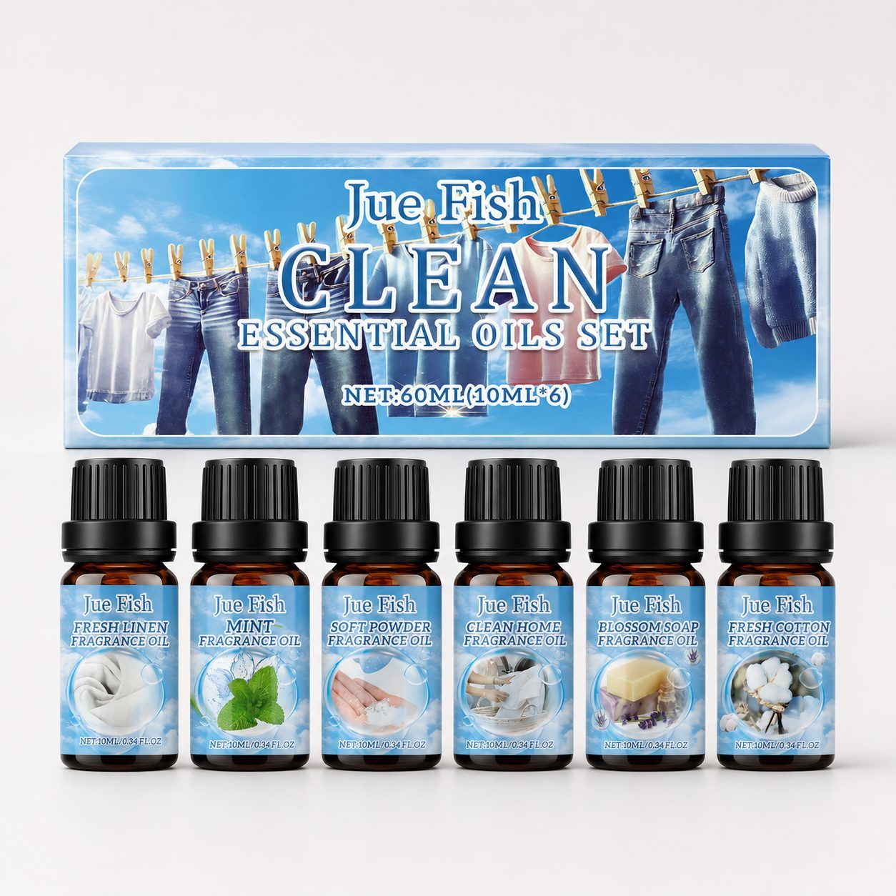 JUE FISH Scented Home Fragrance Essential Oil Set, 6 x 10 ml