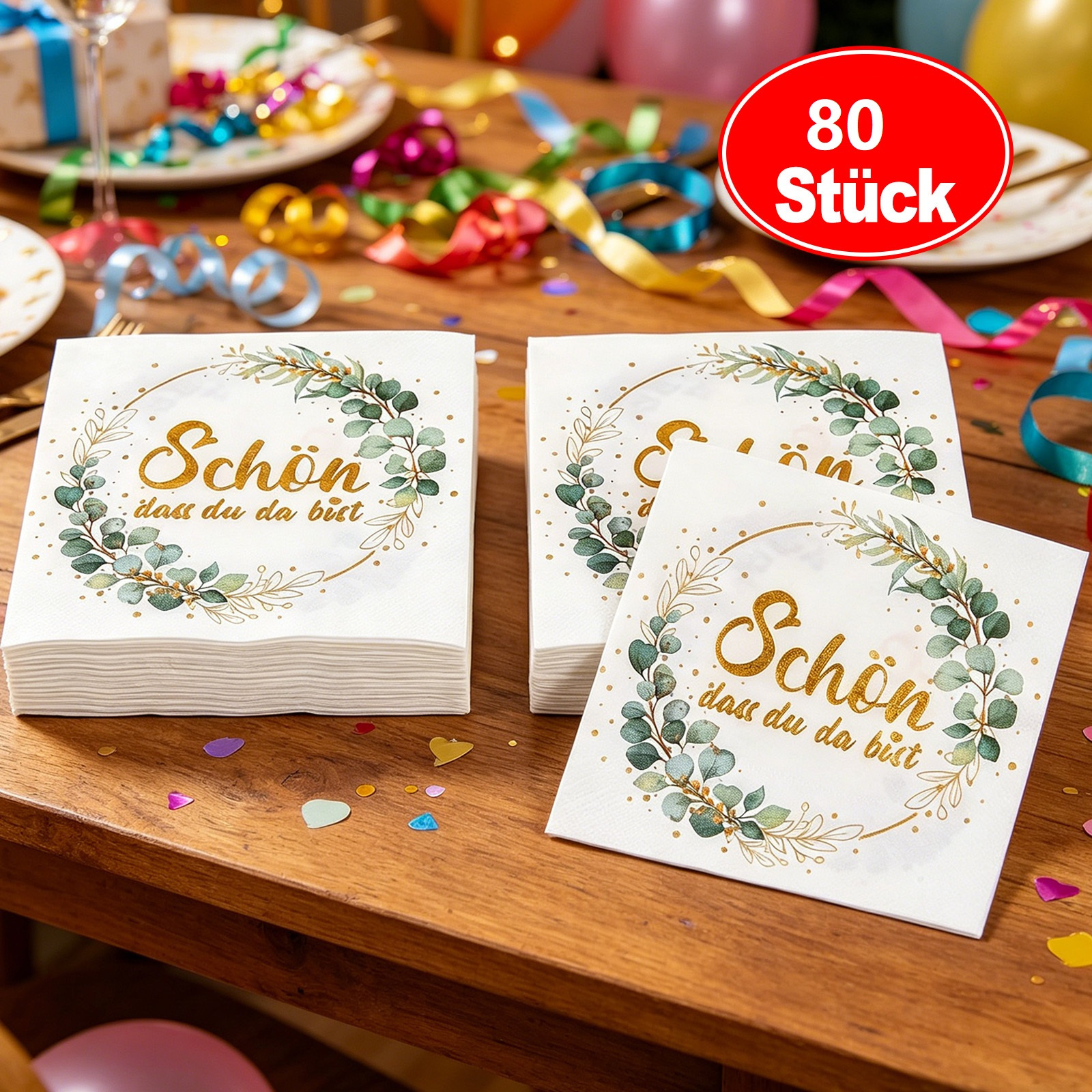 80 Pieces Green Napkins "Schön Dass Du Da Bist" - For Parties And Party Party Accessories Set