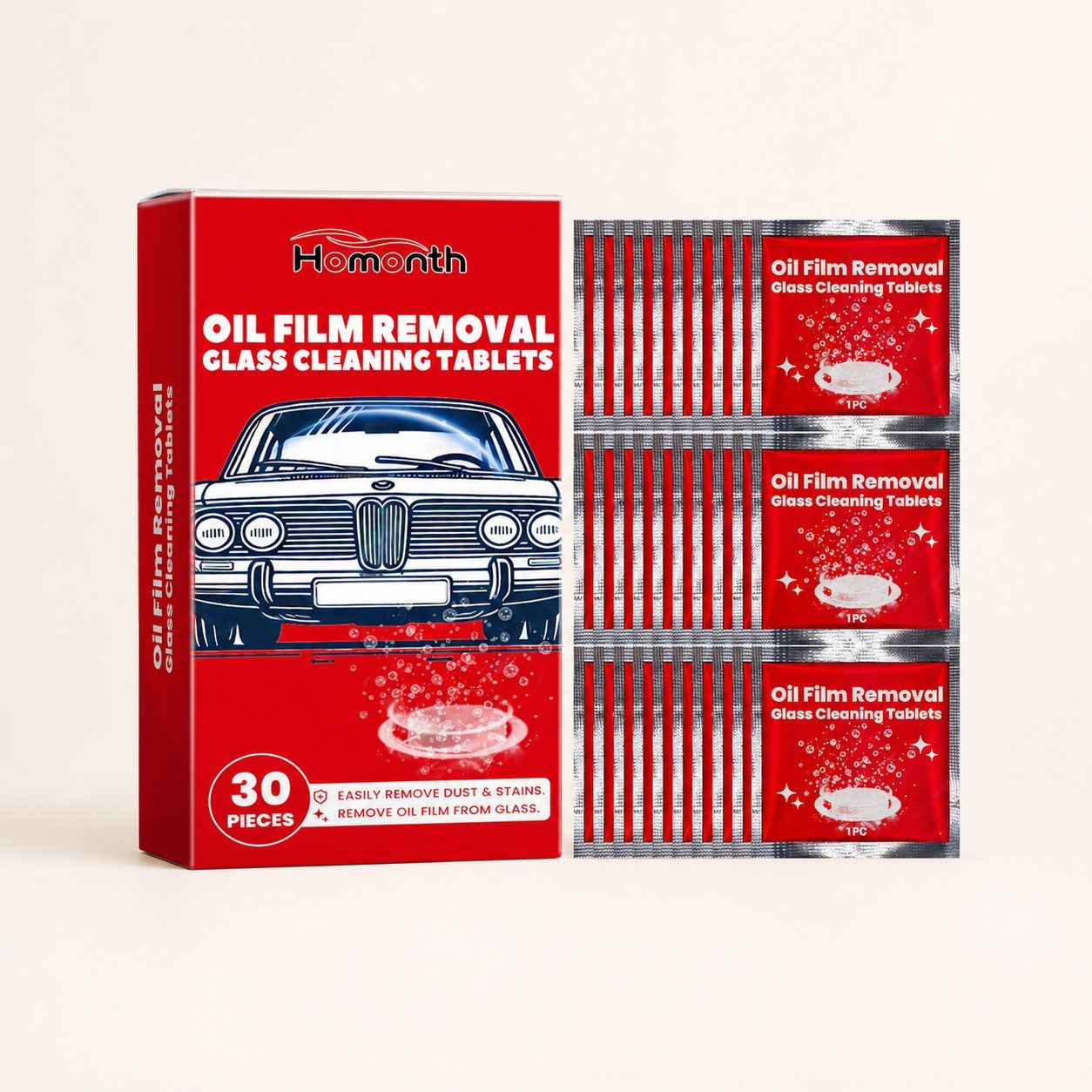 HOMONTH Automotive Windshield Cleaning Tablets, 30 Pieces