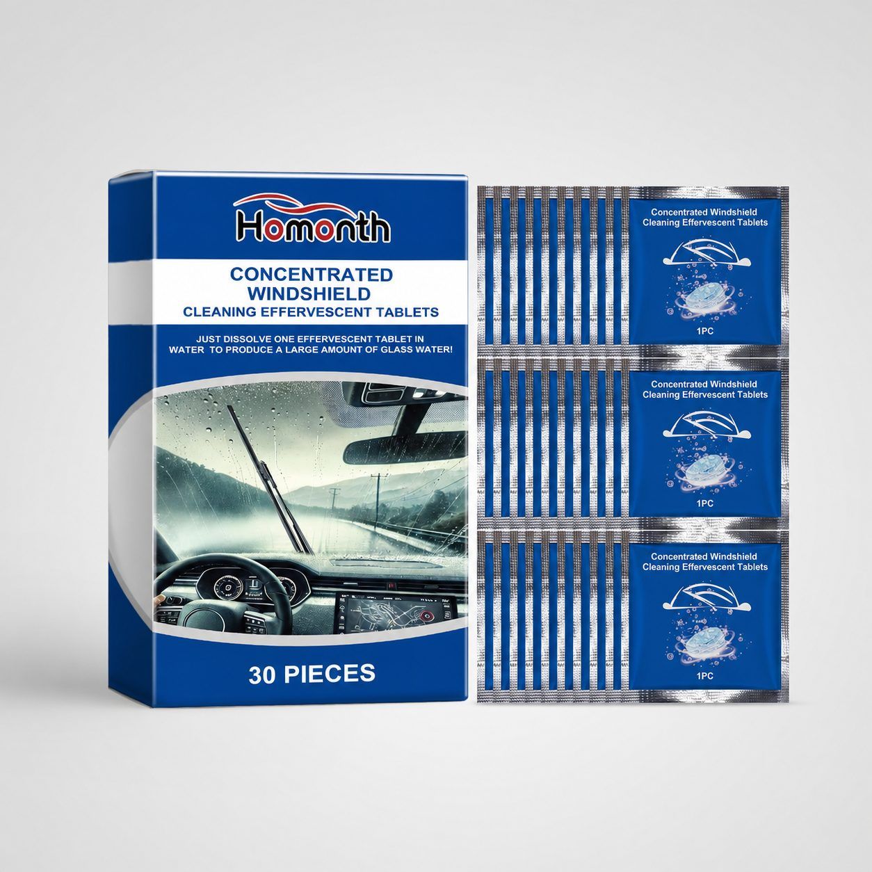 HOMONTH Concentrated Automotive Windshield Cleaning Tablets, 30 Pieces