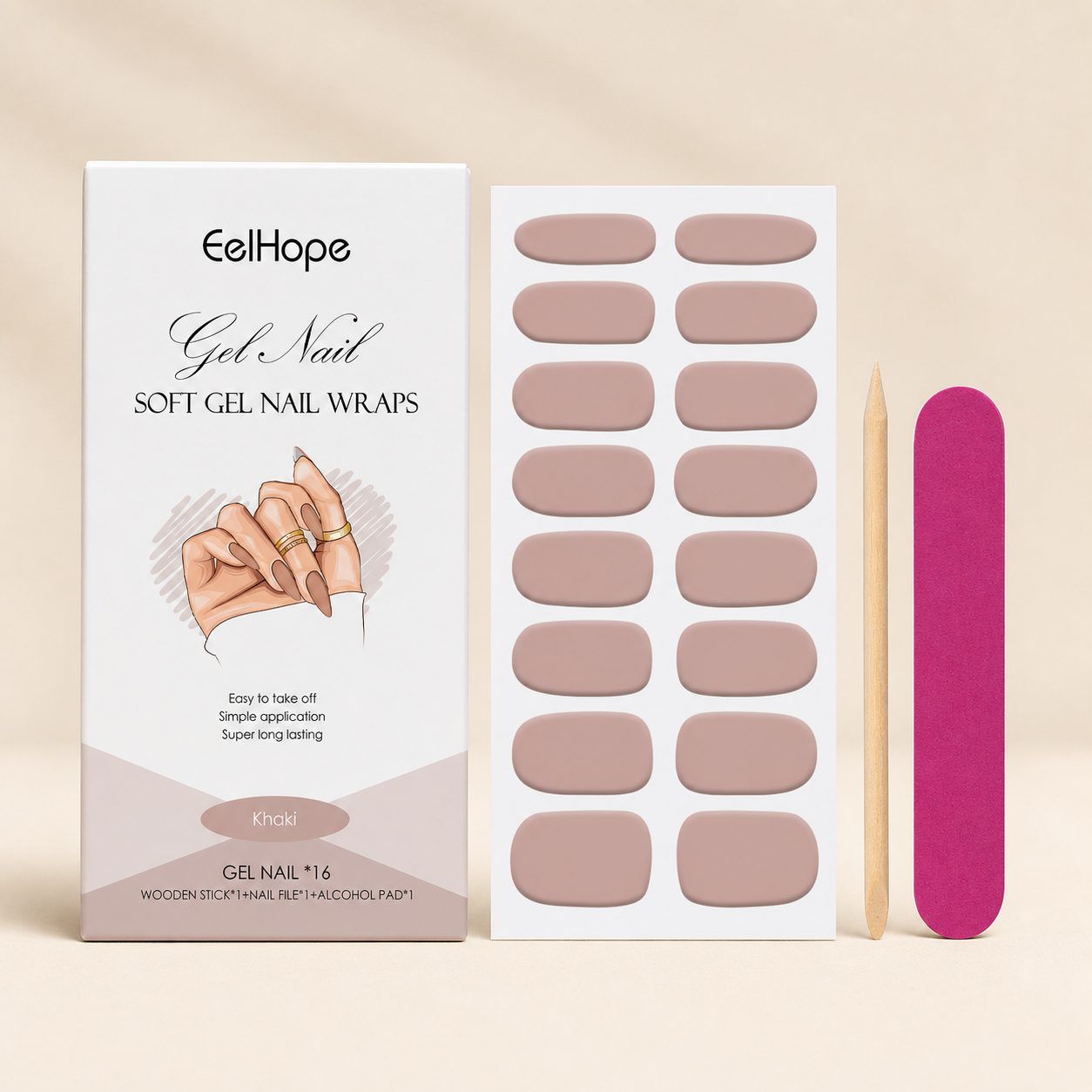 EELHOPE Soft Gel Nail Sticker Set, Khaki, 1 Set