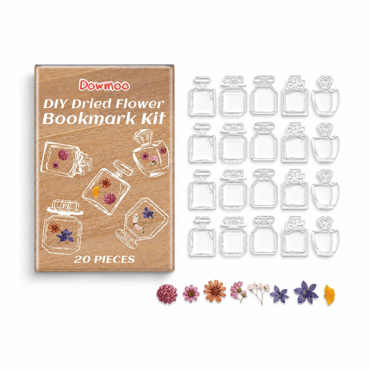 DOWMOO DIY Dried Flower Bookmark Kit, 20 Pieces