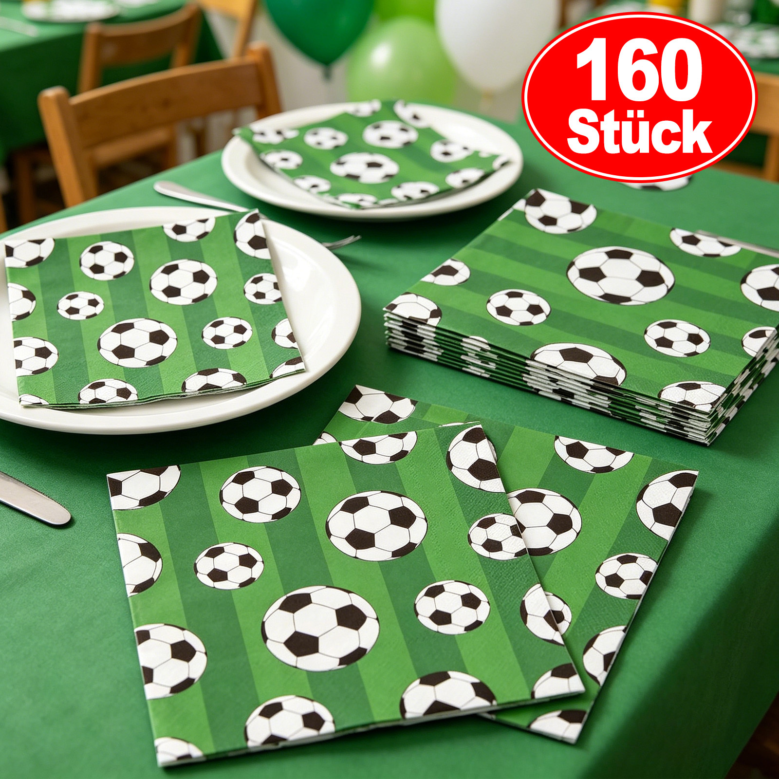 4x40 Napkins Soccer Theme - 160 Pieces Total For Large Events, Tournament Celebration & Club Decor Party Accessories Set