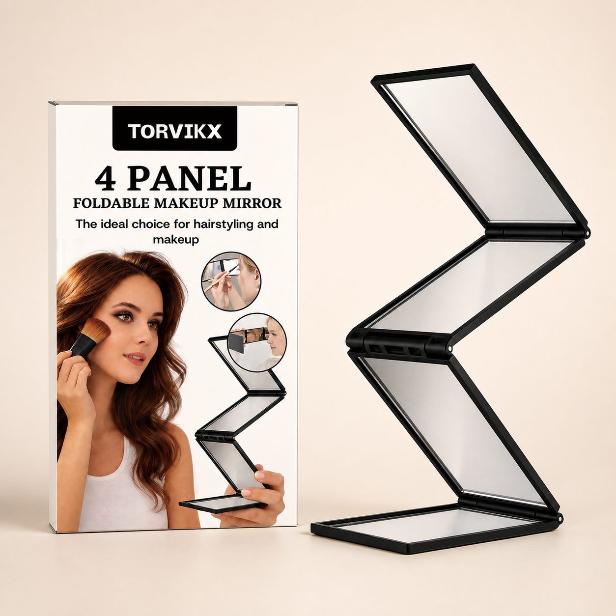 TORVIKX Four-Panel Folding Makeup Mirror, 1 Piece