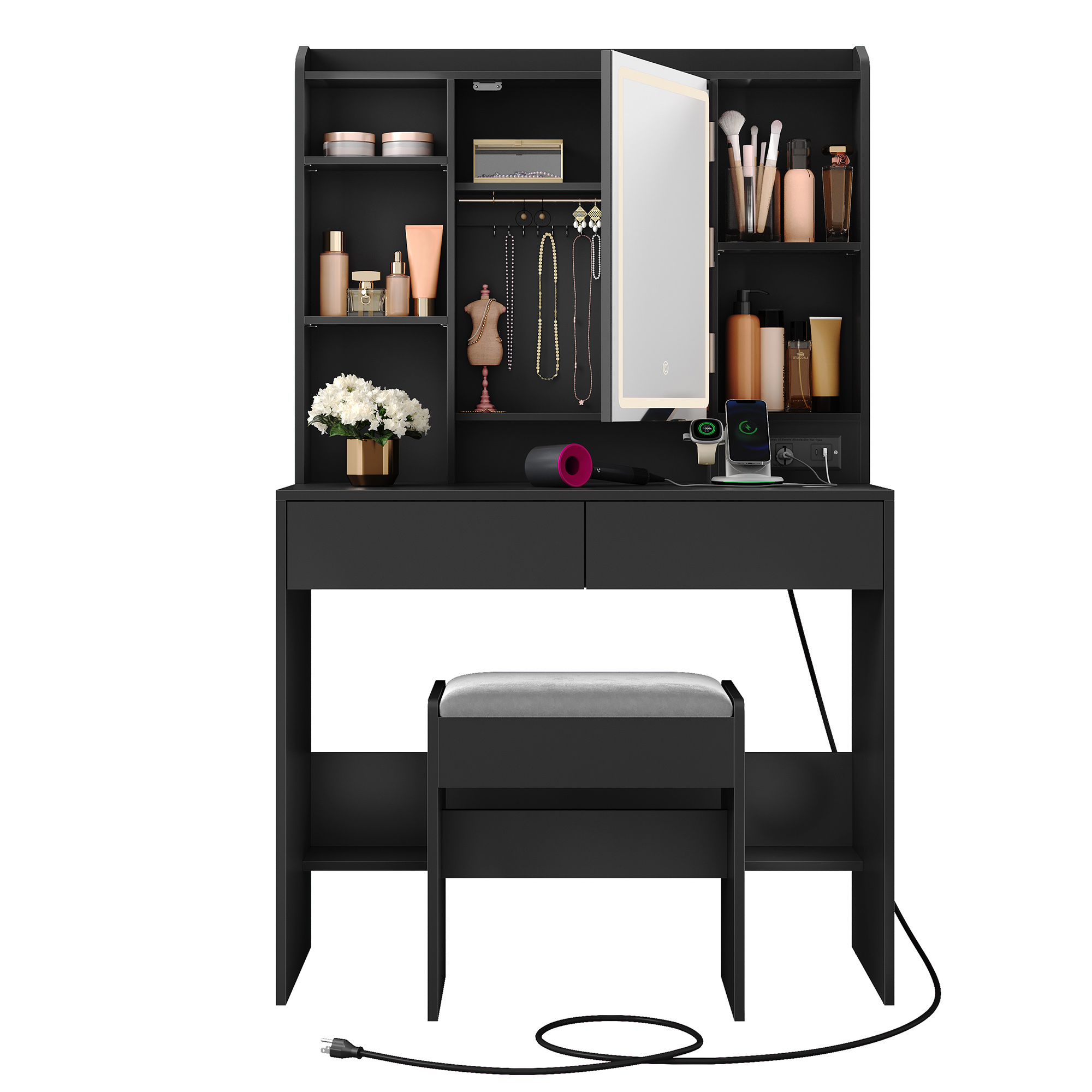 Vanity Desk with Mirror and Lights
