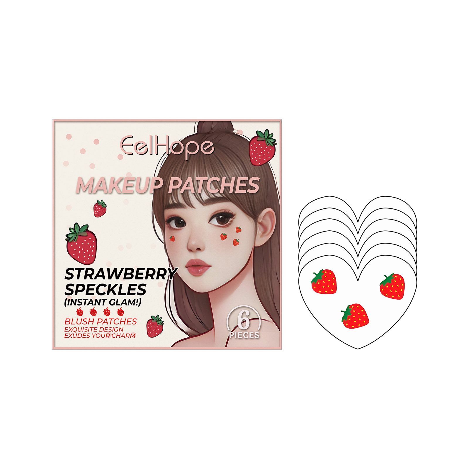 EELHOPE Strawberry Cosmetic Face Stickers, 6 Pieces