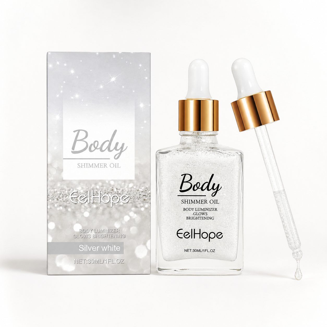 EELHOPE Silver Shimmer Body Oil, 30 ml