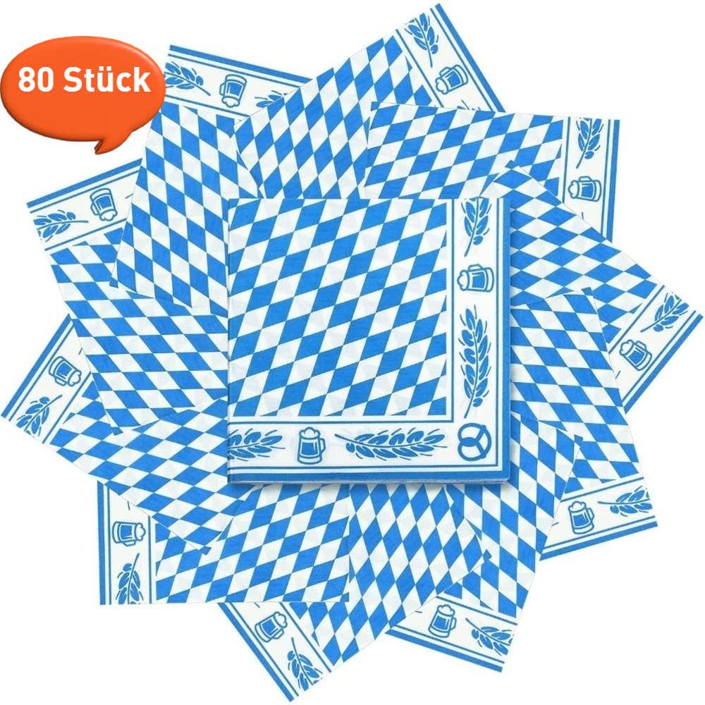 80 Pieces Napkins Oktoberfest Deco Bavaria Blue Napkins Bavarian Motive Napkins Party Napkins Bavaria Raw Party Decoration For Beer Festival Oktoberfest Party Starkbierfest Napkins