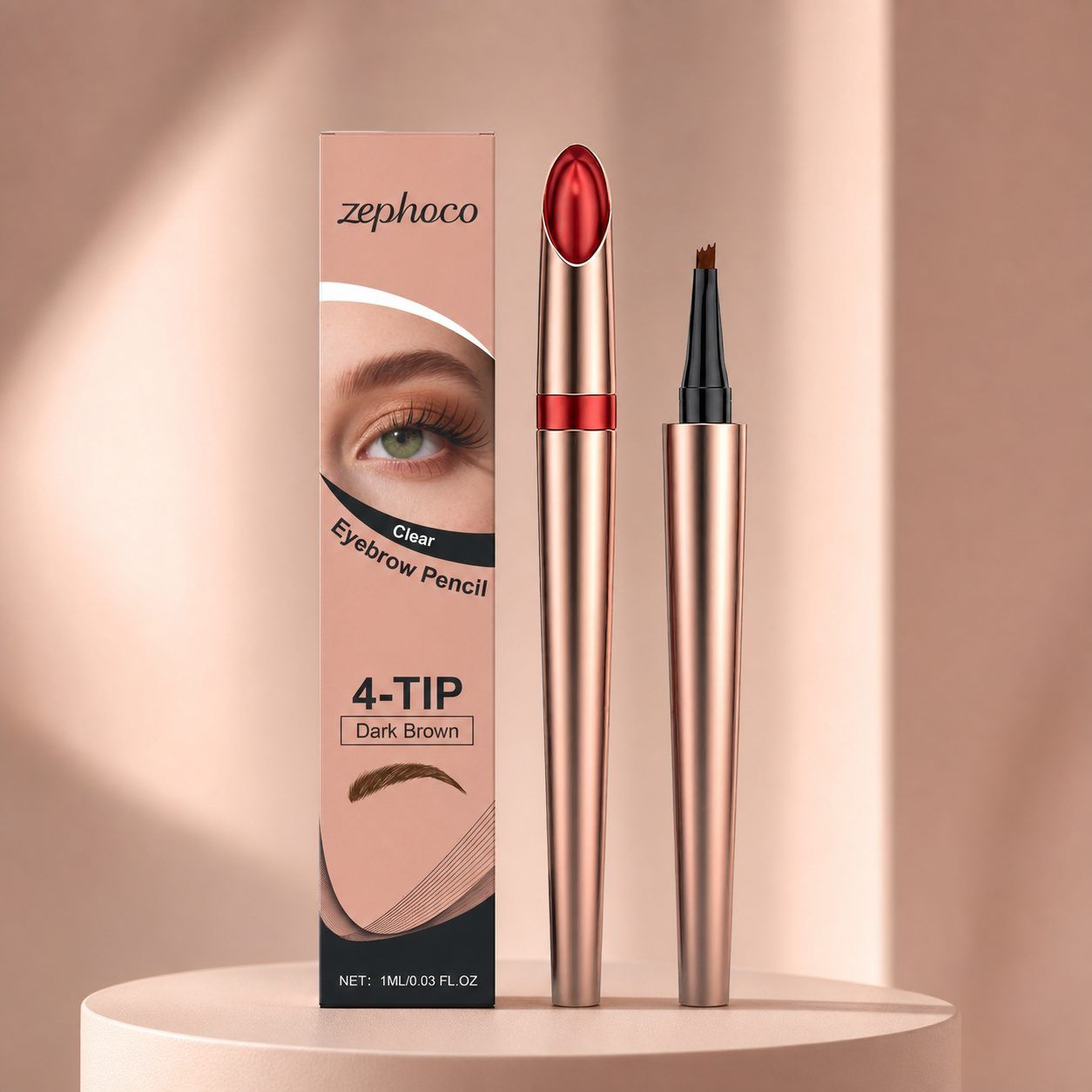 zephoco Four-Tip Eyebrow Pen, Deep Brown, 1 ml