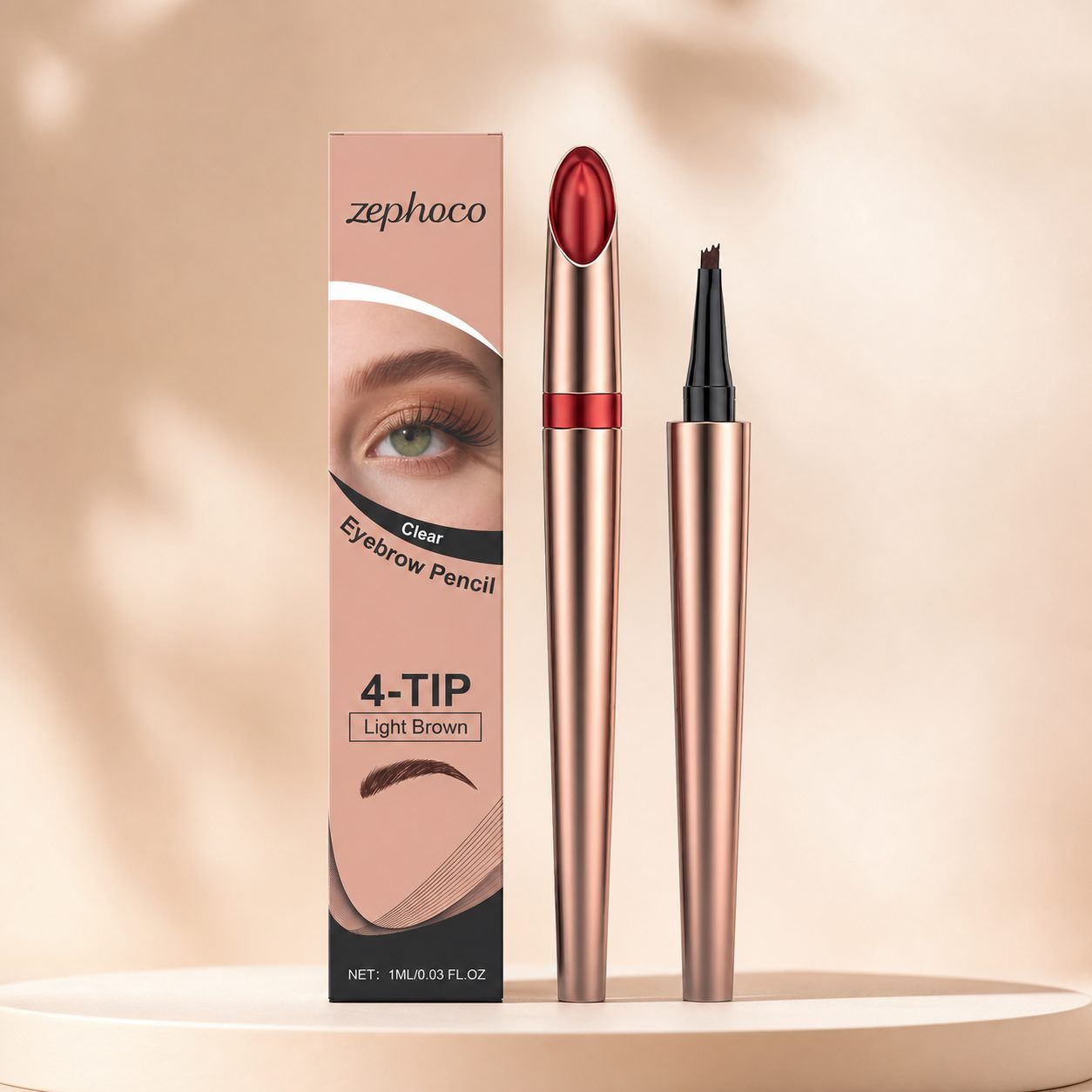 zephoco Four-Tip Eyebrow Pen, Light Brown, 1 ml