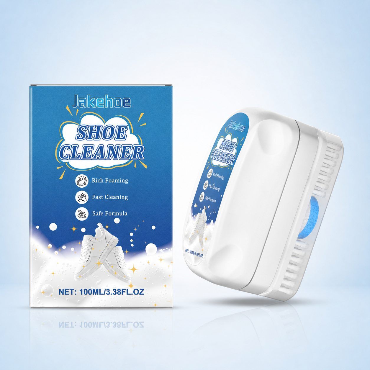 JAKEHOE Shoe Cleaner with Built-In Brush, 100 ml