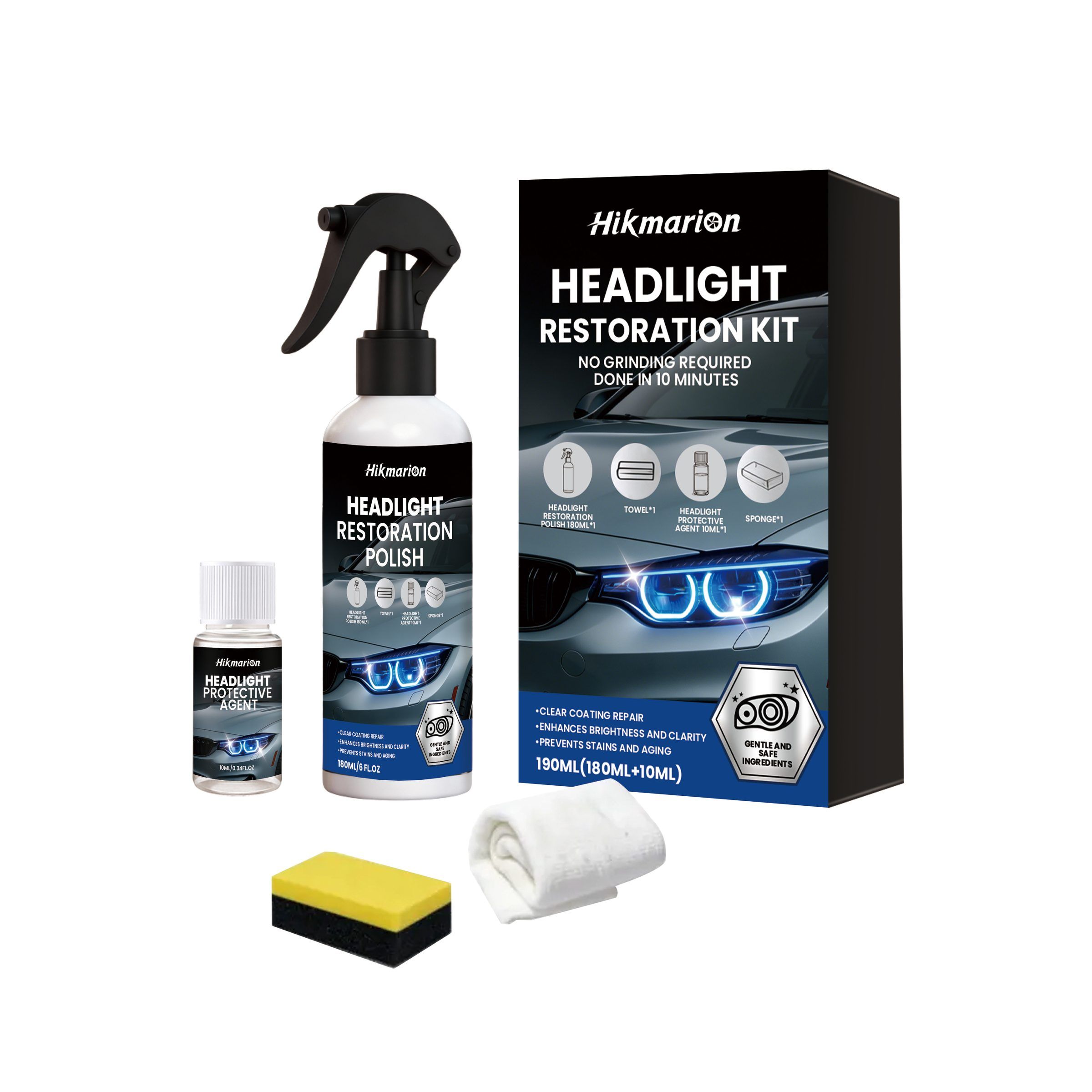 Hikmarion Automotive Headlight Lens Polishing Kit, 1 Kit