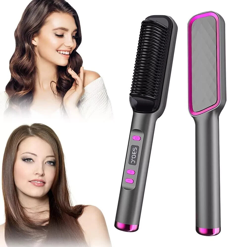 2In1 Negative-ion Hair Straightener Brush Curling Salon Styling Comb Ceramic New