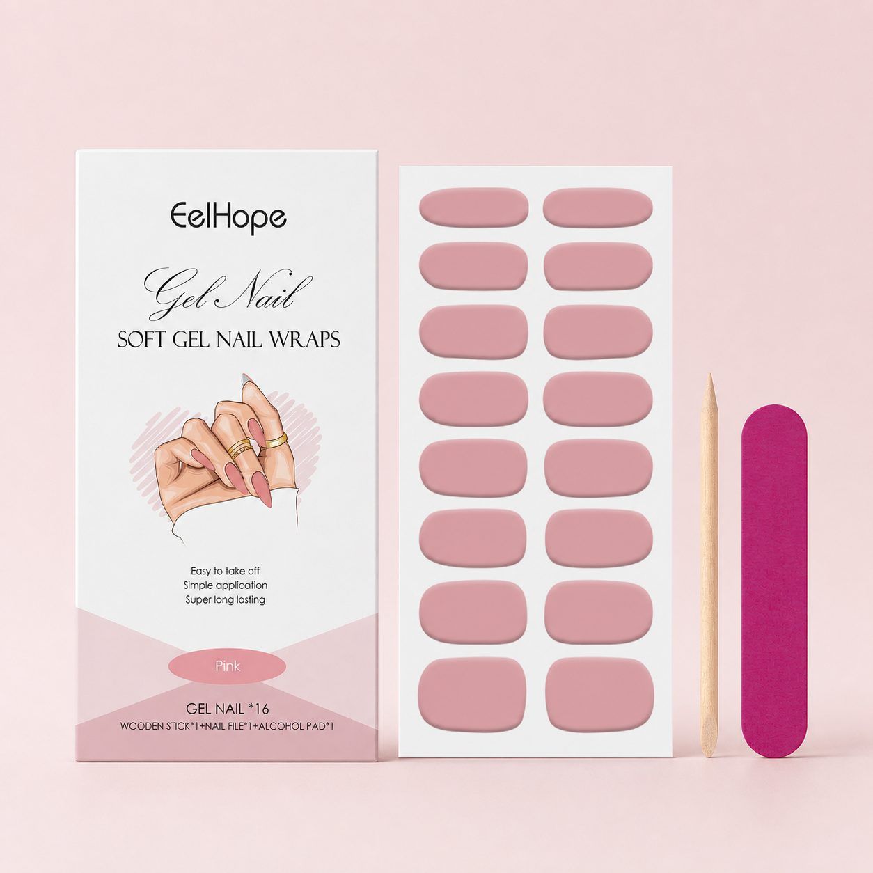 EELHOPE Soft Gel Nail Sticker Set, Pink, 1 Set