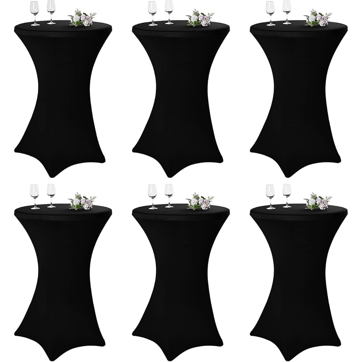 Set Of 6 Stretch Table Covers For Bistro Tables, Diameter 80 Cm, Elegant, Stretch Table Covers In Black For Bistro Tables