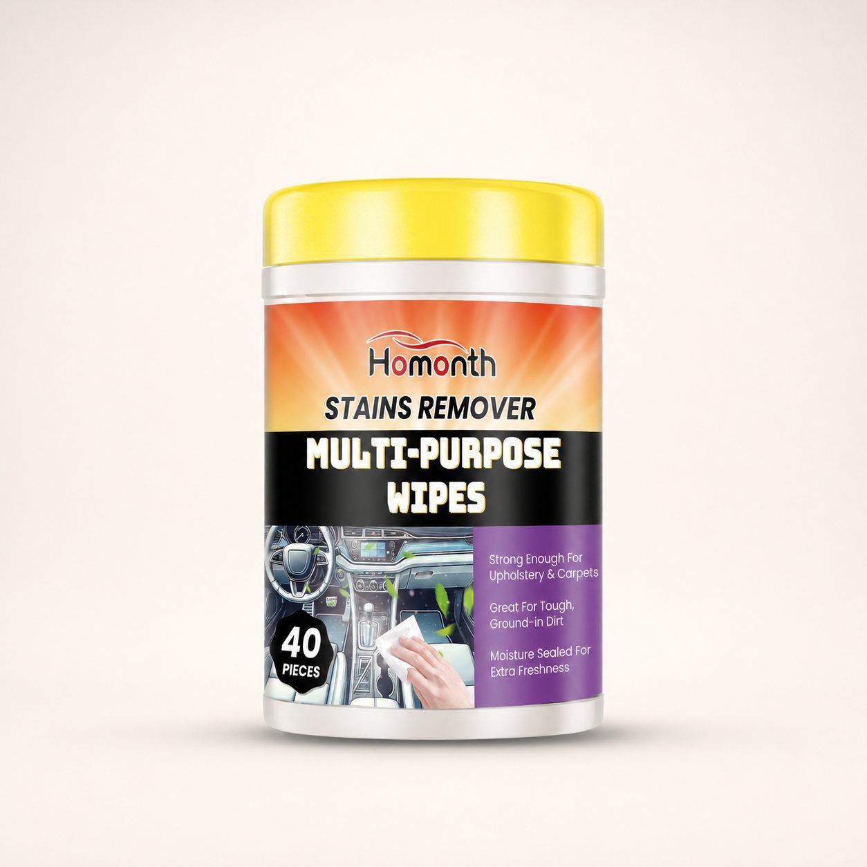 HOMONTH Automotive Interior Cleaning Wipes, 40 Pieces / 1 Bottle