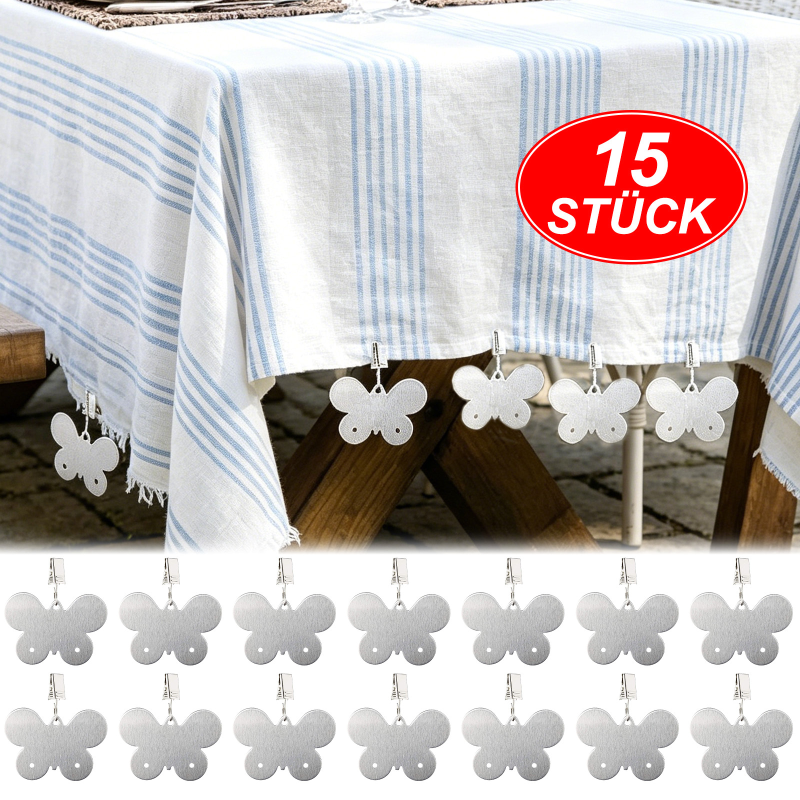 3 Set Decorative Tablecloth Grinder, 15 Pieces Stainless Steel Butterfly Deco Weights For Tablecloths, Ideal For Parties & Celebrations Party Accessories Set