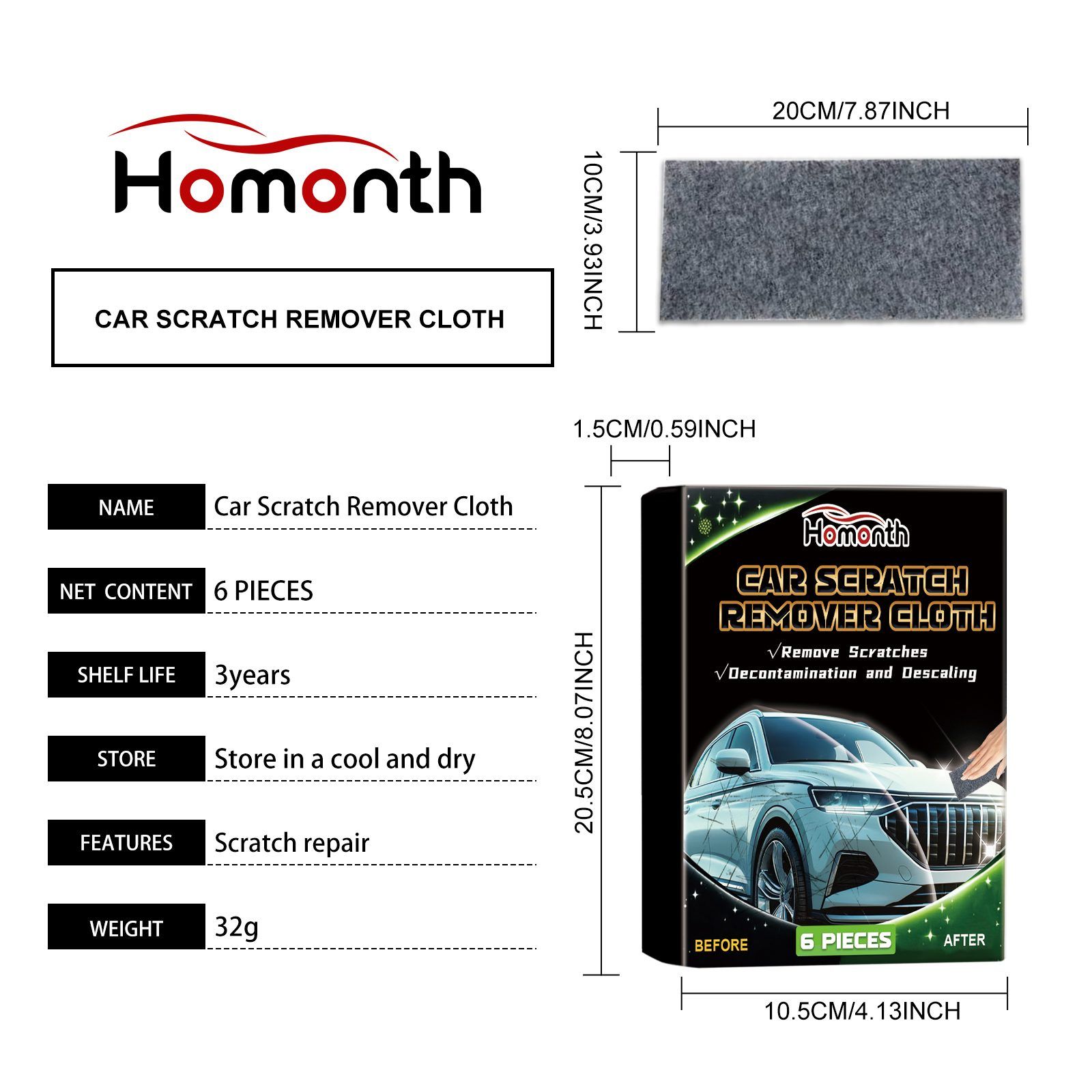 HOMONTH Automotive Gloss Care Cloths, 6 Pieces image 8