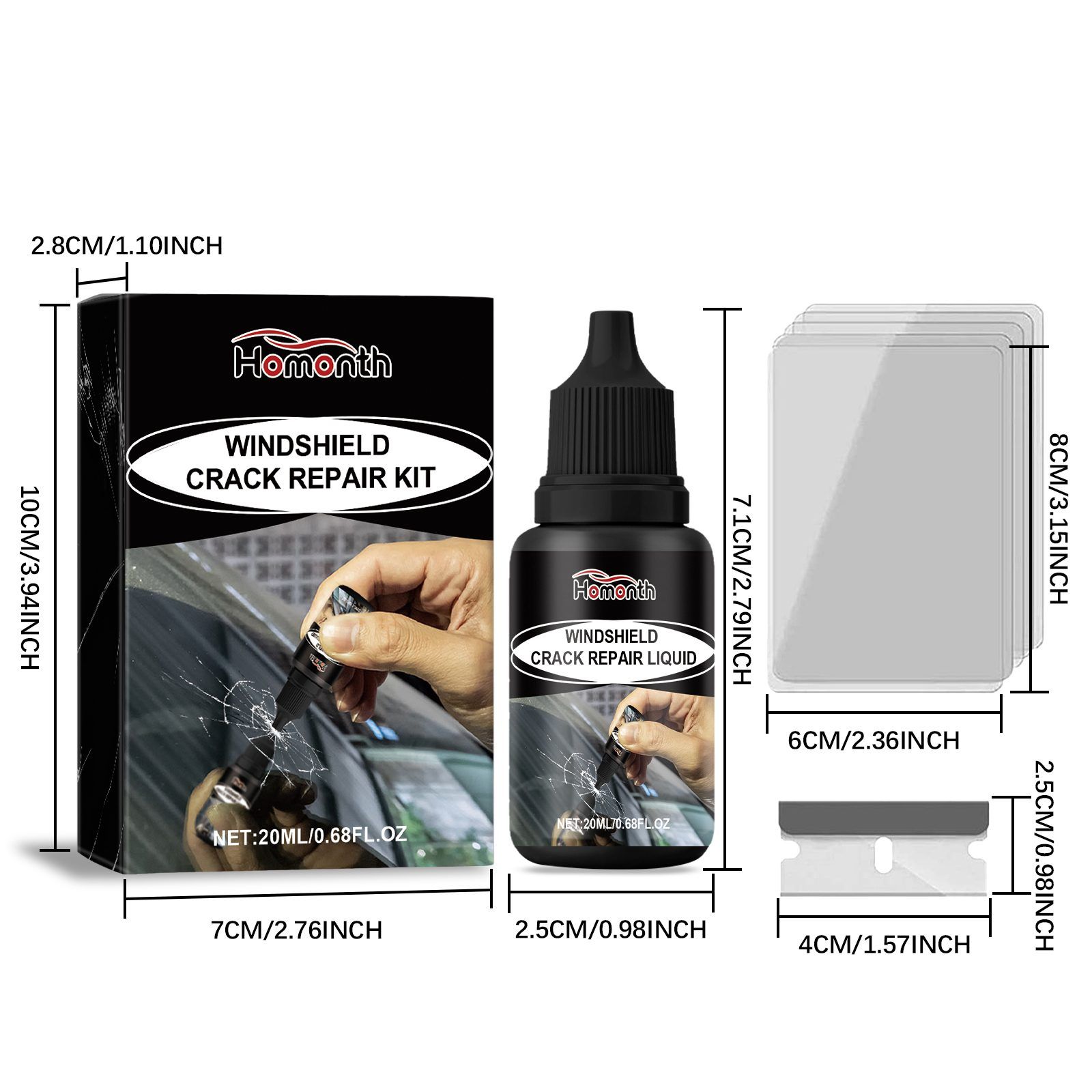 HOMONTH Automotive Windshield Glass Repair Liquid, 20 ml / 1 Bottle image 3