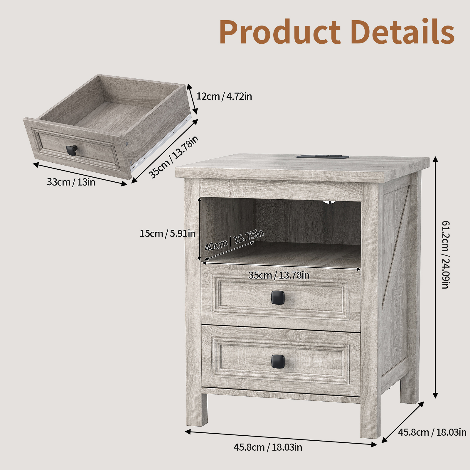 Wood Nightstand with Charging Station, picture 3 of 5