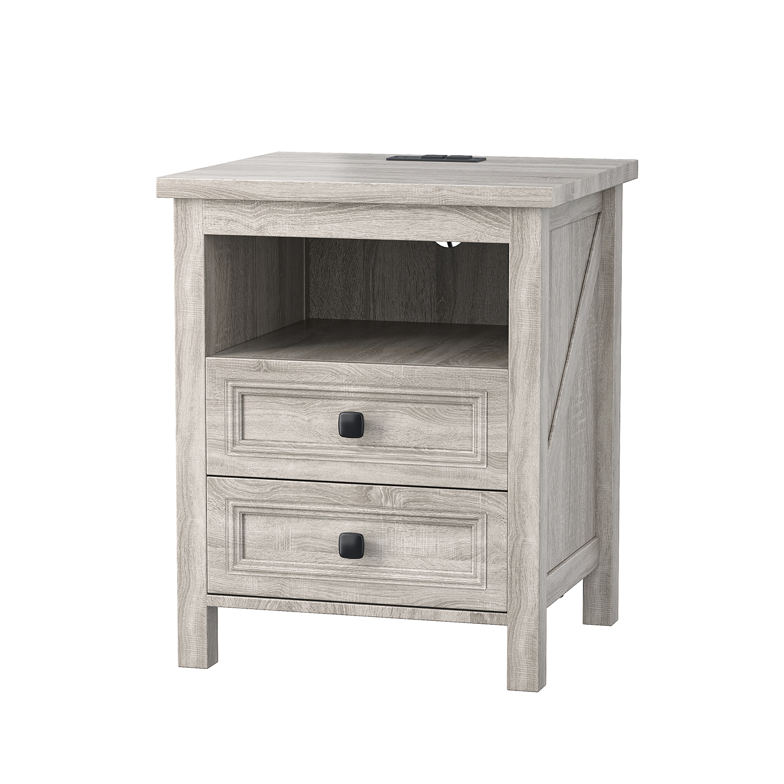 Wood Nightstand with Charging Station
