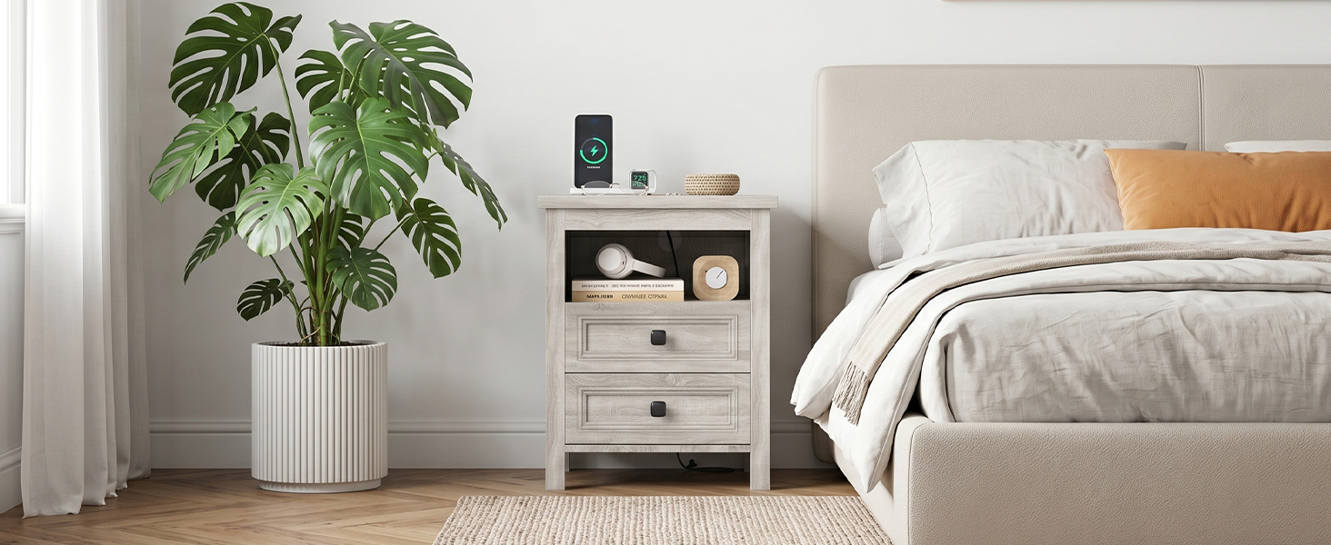 Wood Nightstand with Charging Station, picture 5 of 5