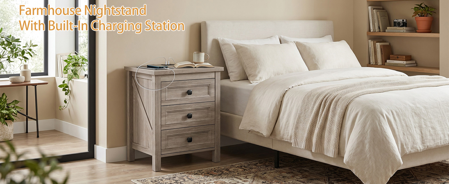 Farmhouse Nightstand with Charging Station, picture 5 of 5