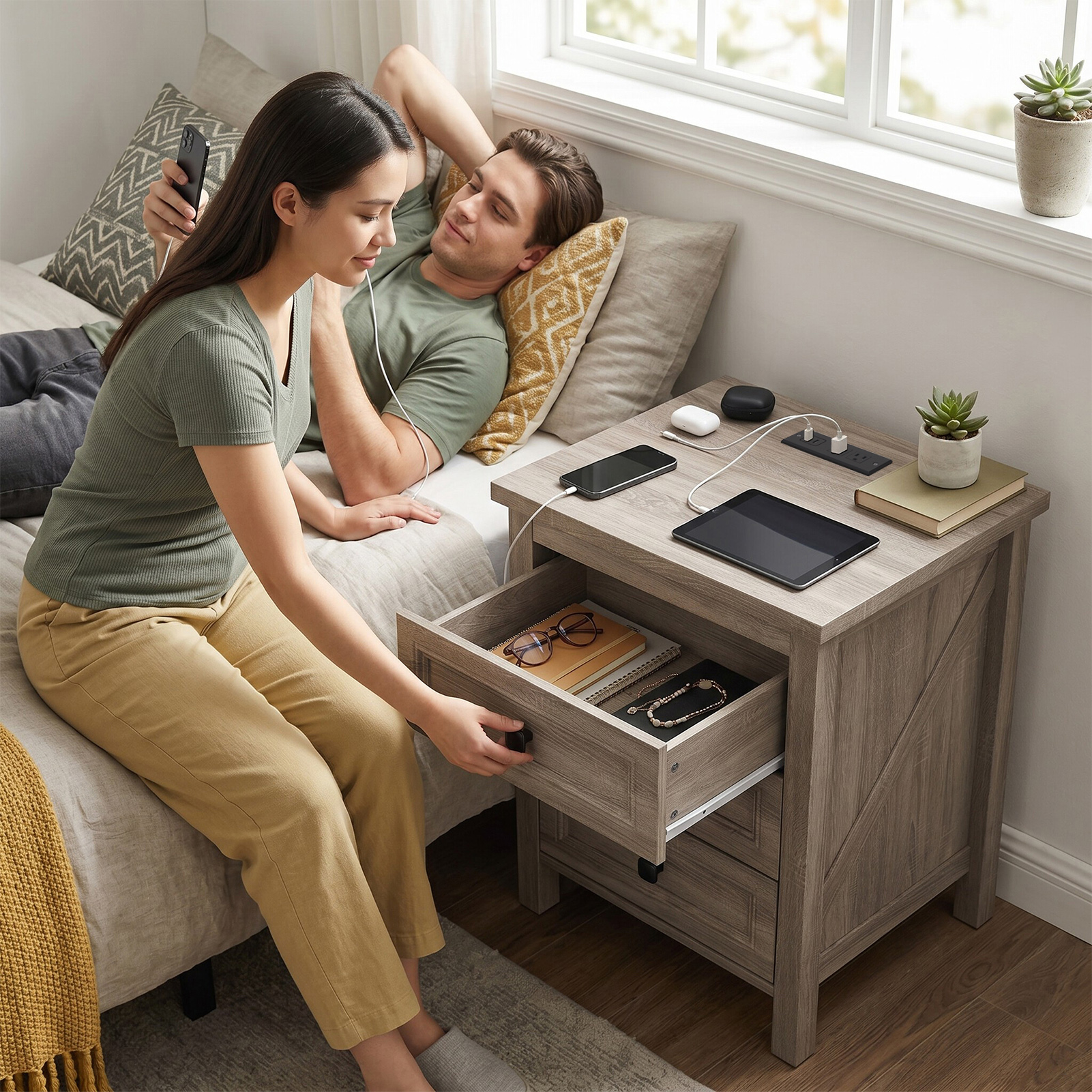 Farmhouse Nightstand with Charging Station, picture 2 of 5