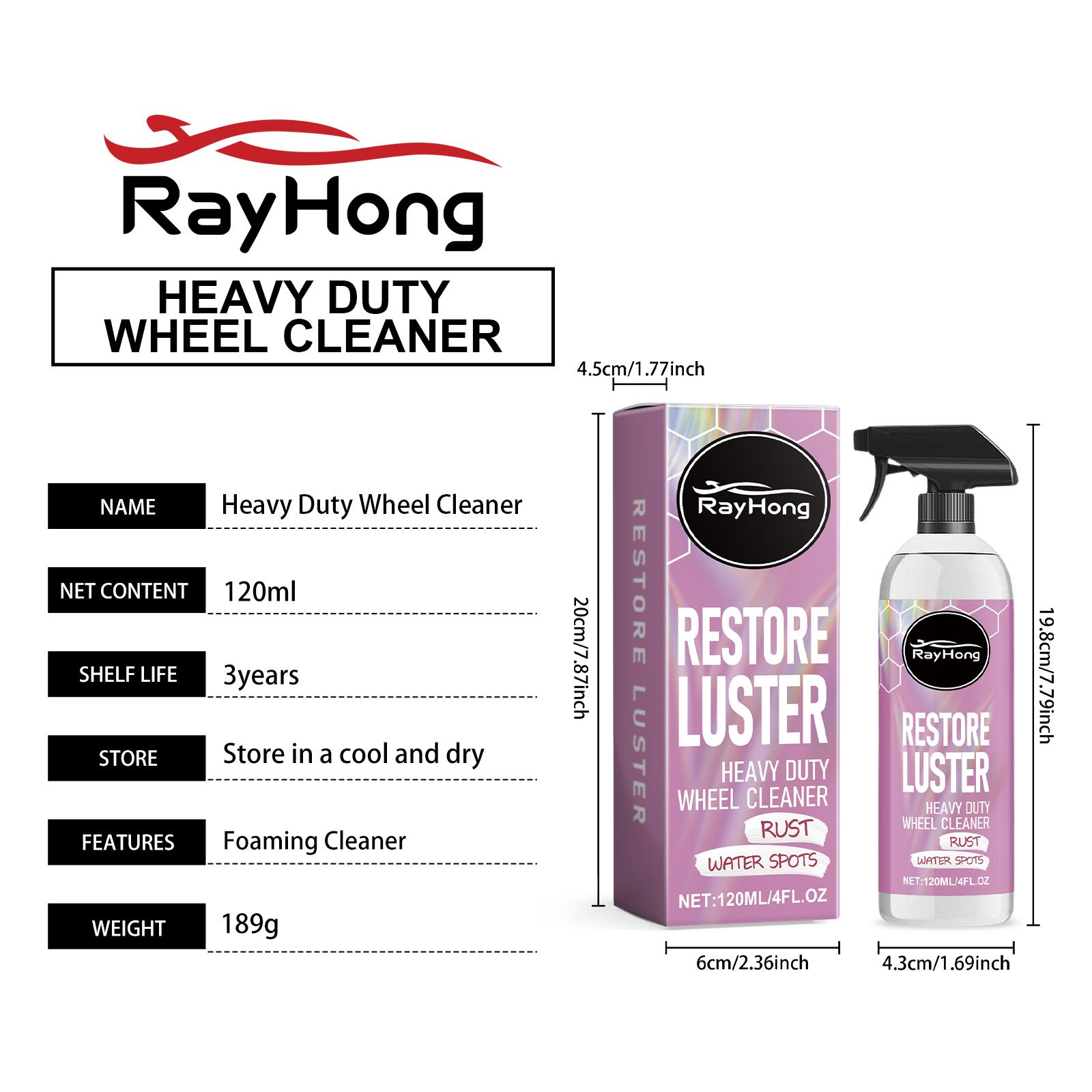 RAYHONG Automotive Wheel Cleaner, 120 ml / 1 Bottle image 7