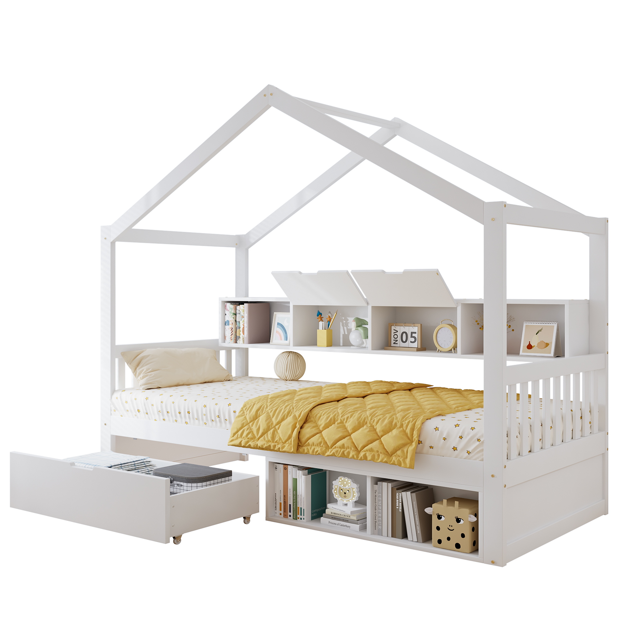 Wooden Bed, Storage , Children's 3ft Single 90x190cm, Safety Guardrail — image 2