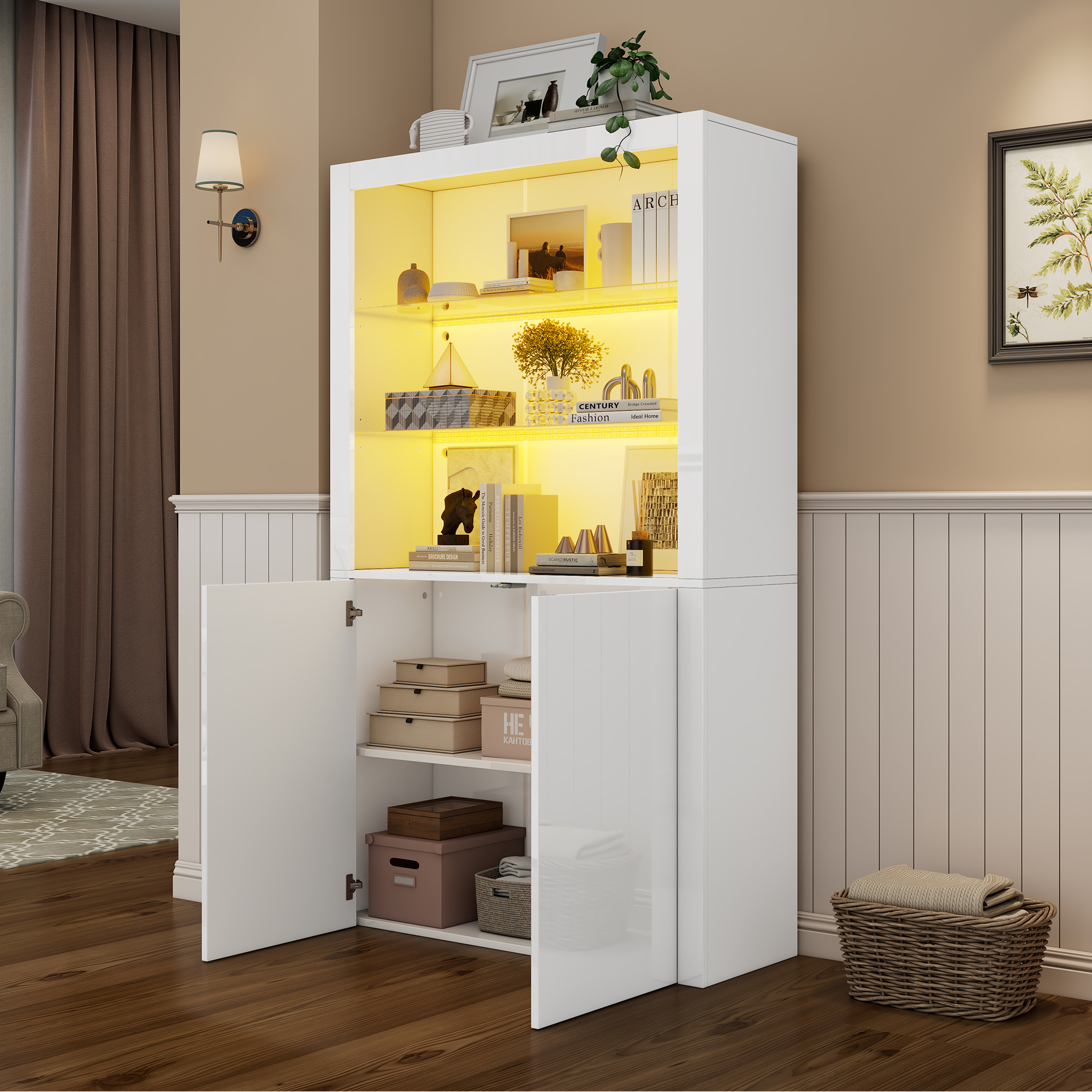 10 0 X 35 X 170 Cm White High Gloss Display Cabinet, Storage With LED Lights — image 4