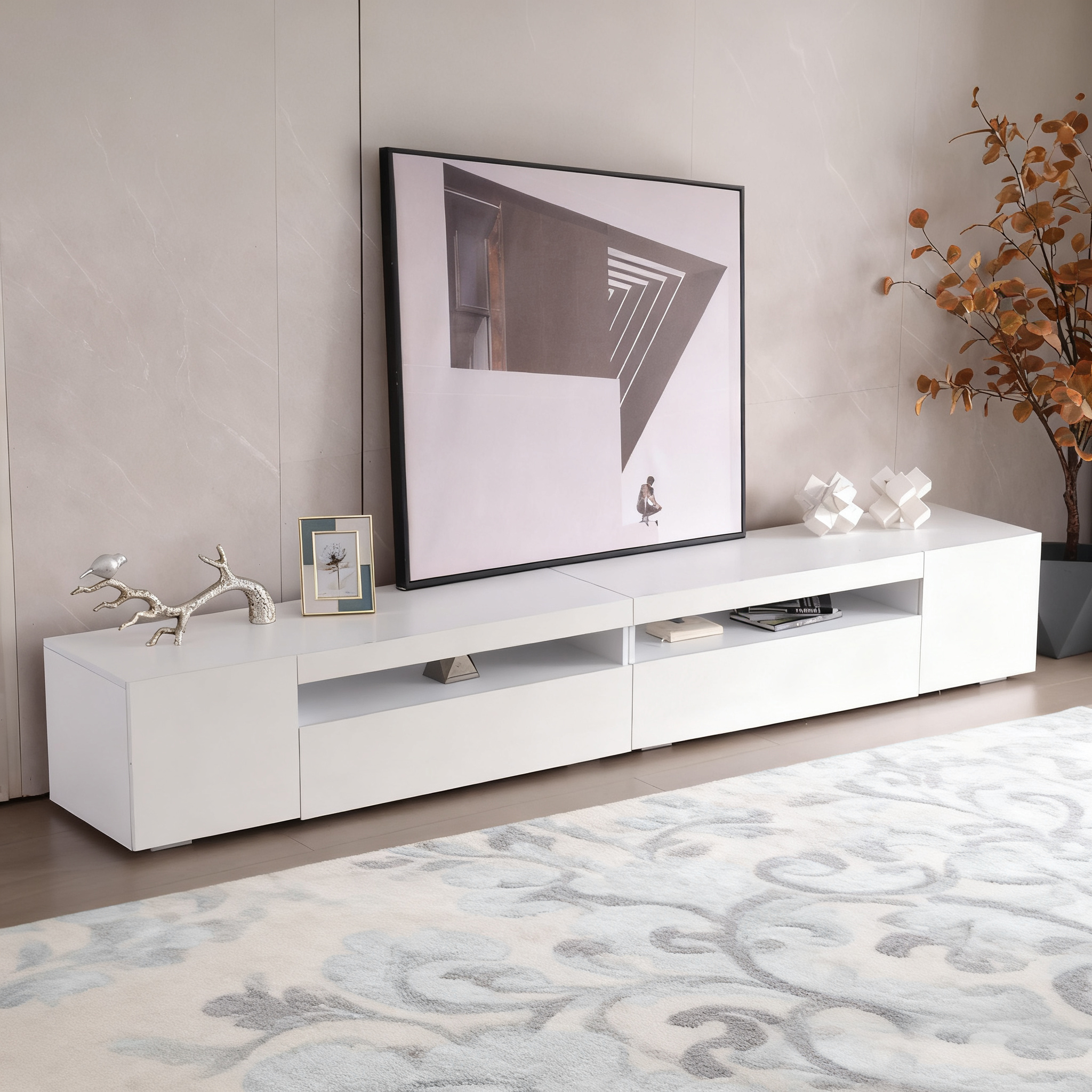 White Modern TV Stand With Light Panel, Adjustable LED Lighting Bluetooth — image 5