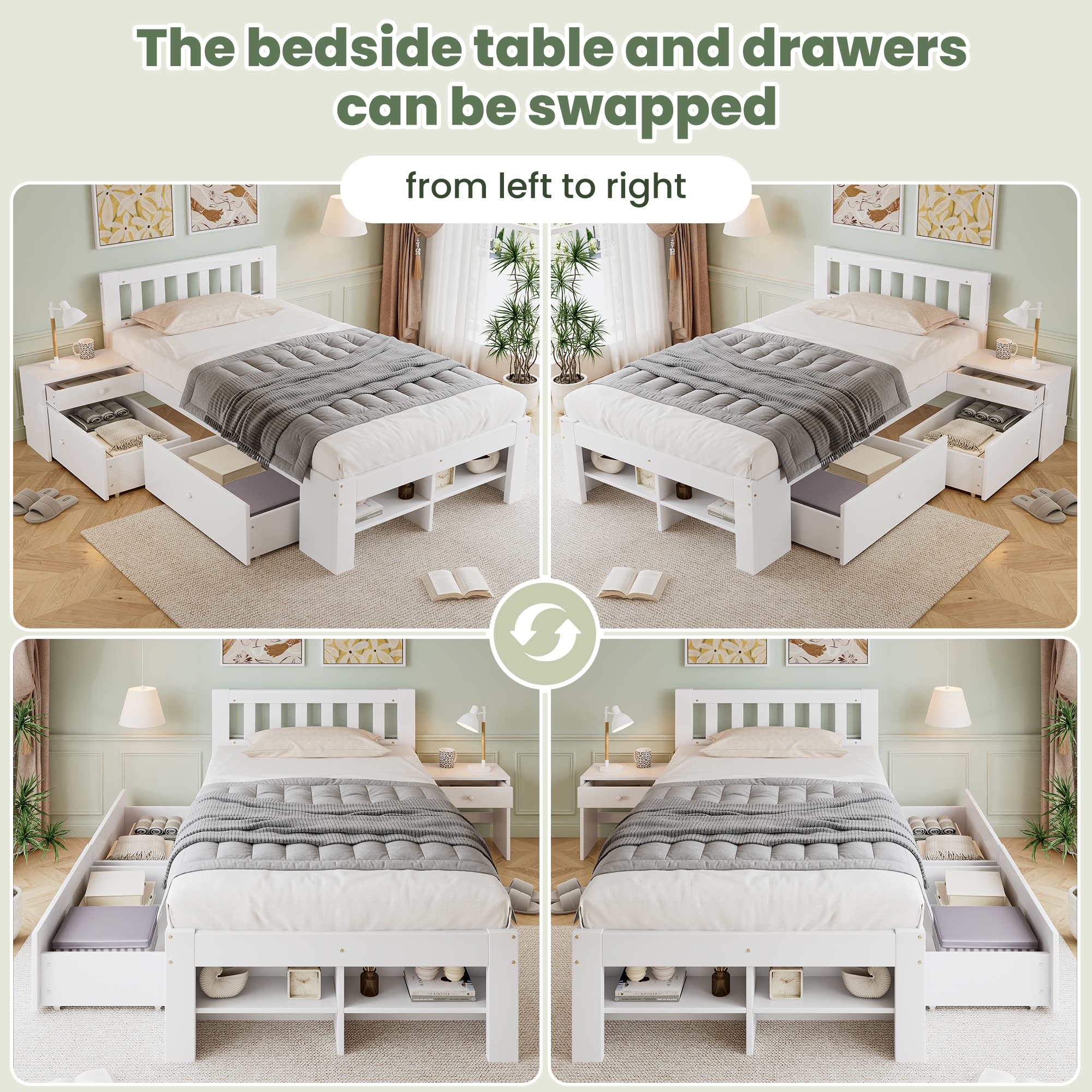 Wooden Bed, 3ft Single 90x190cm, Sturdy Slats, With A Bedside Table, Two — image 4